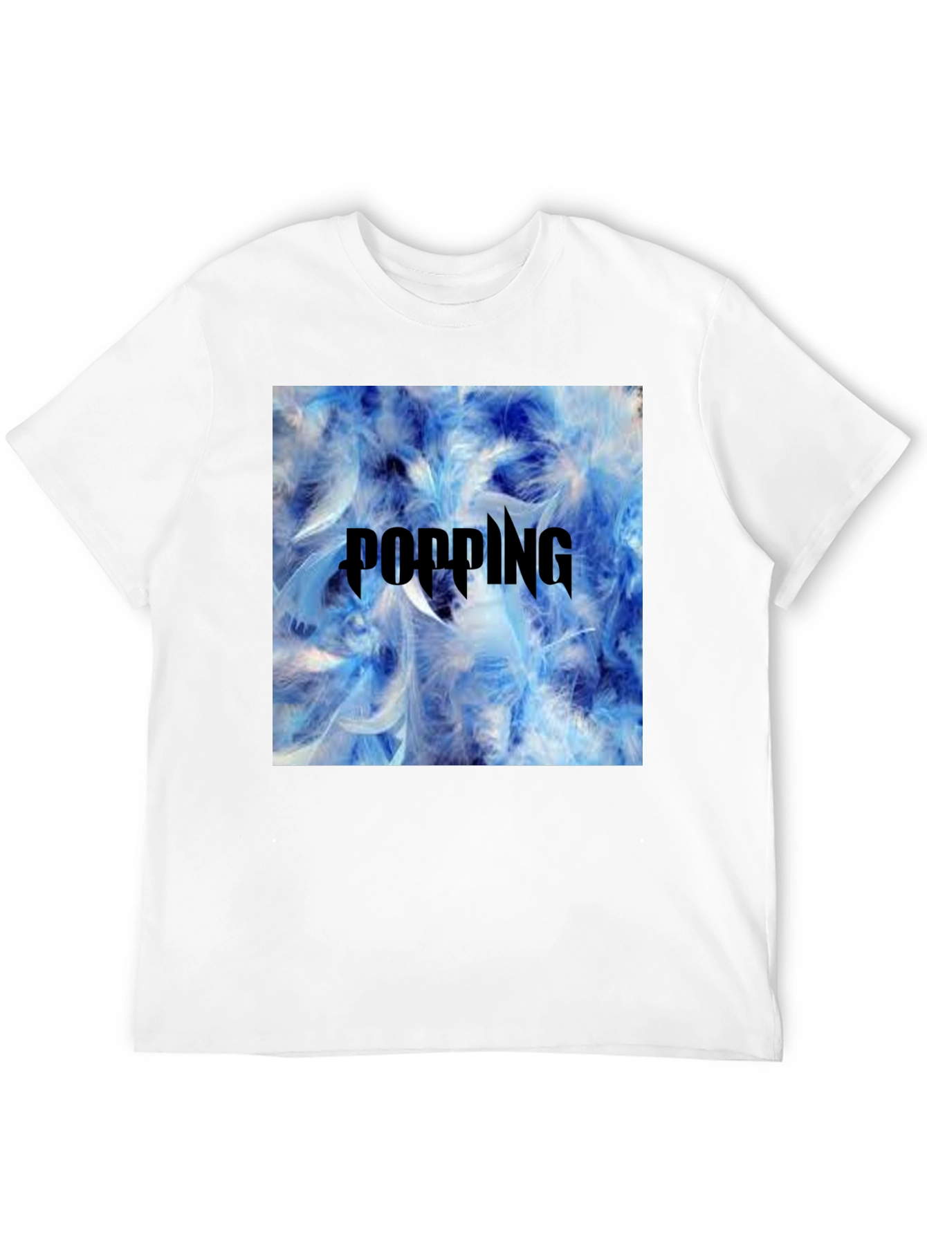 Popping Blue Feather Graphic T-Shirt - Mens Black Tee