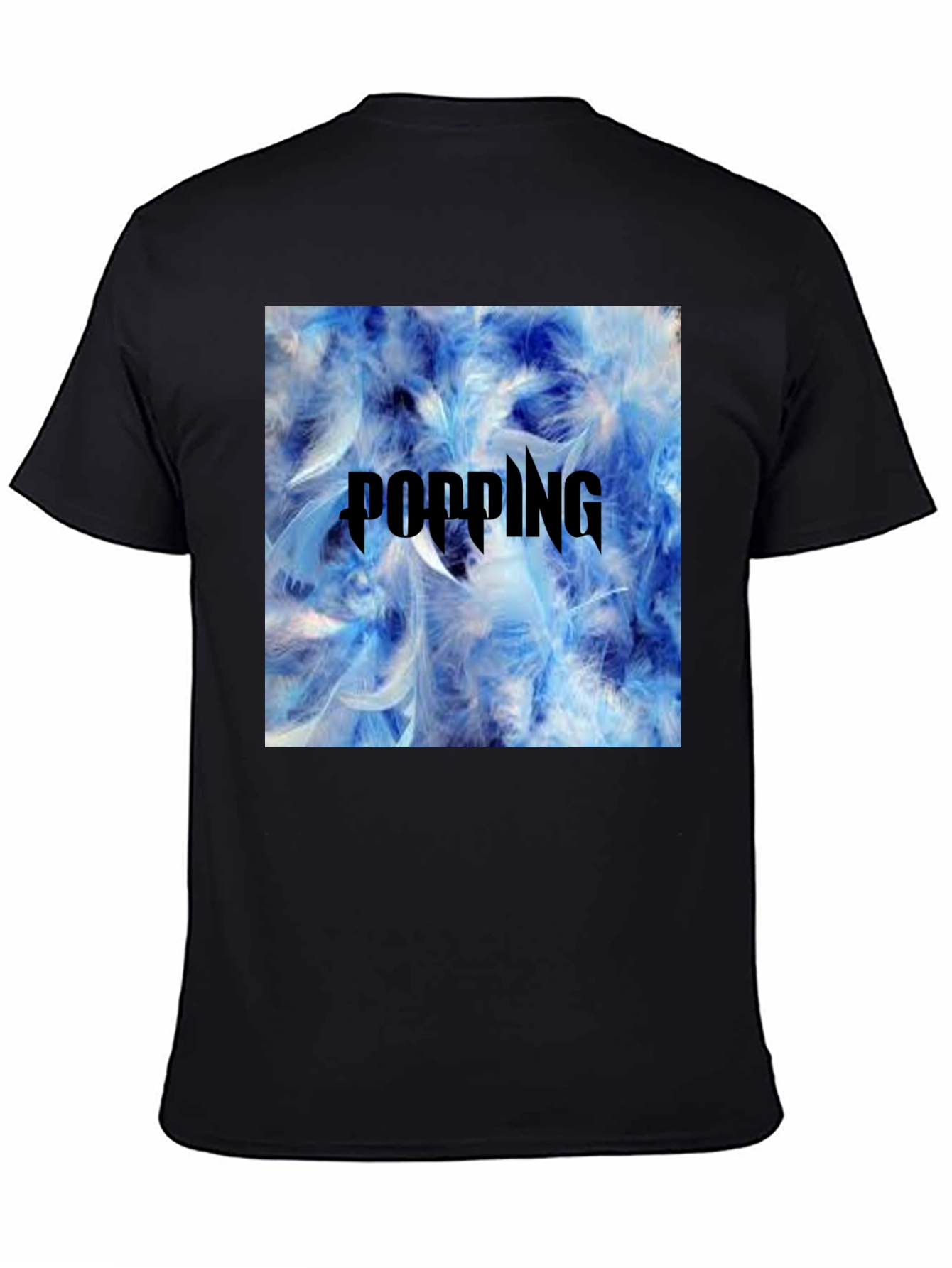 Popping Blue Feather Graphic T-Shirt - Mens Black Tee