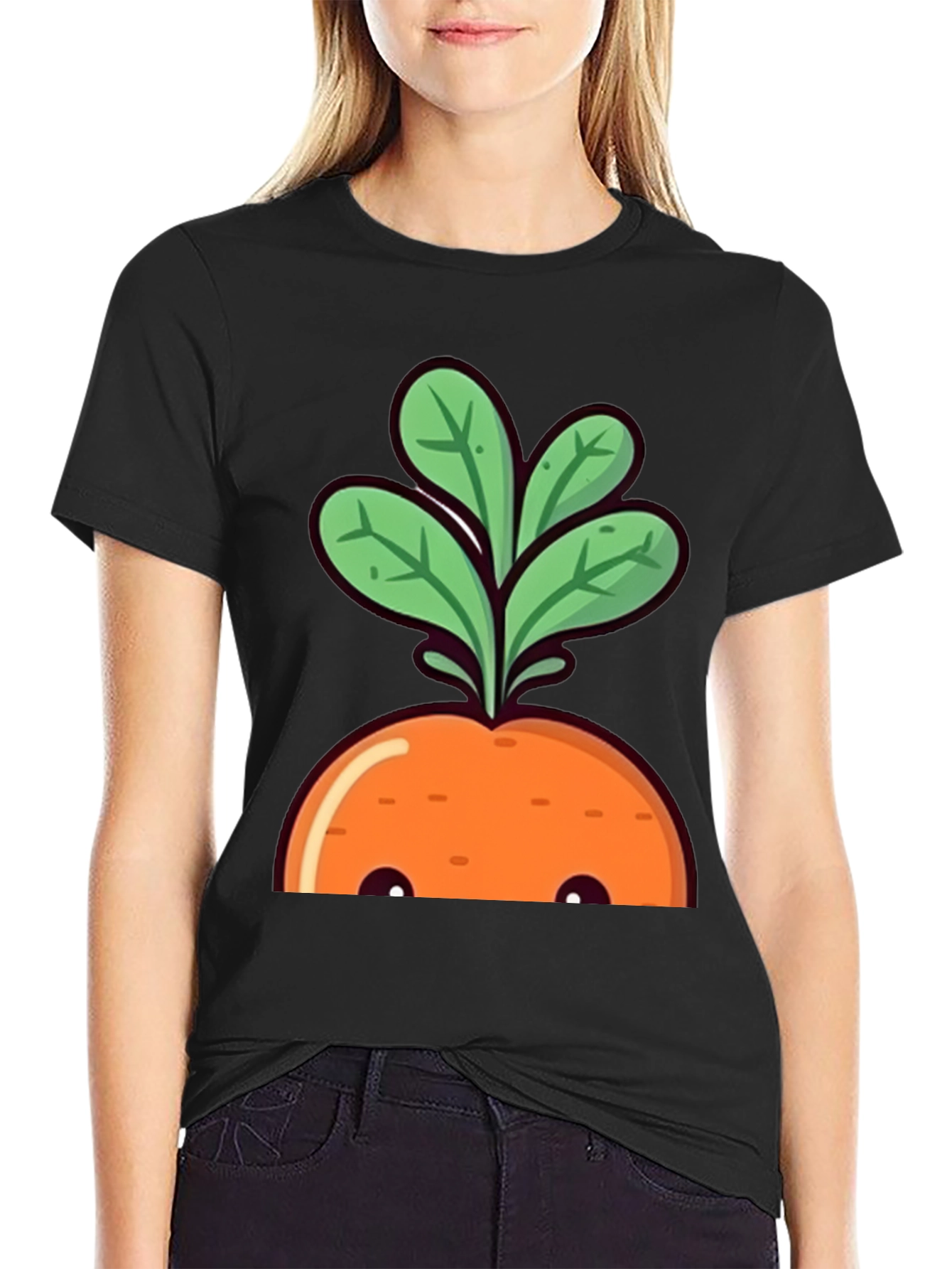 Cute Carrot Graphic Tee - Black Cotton T-Shirt