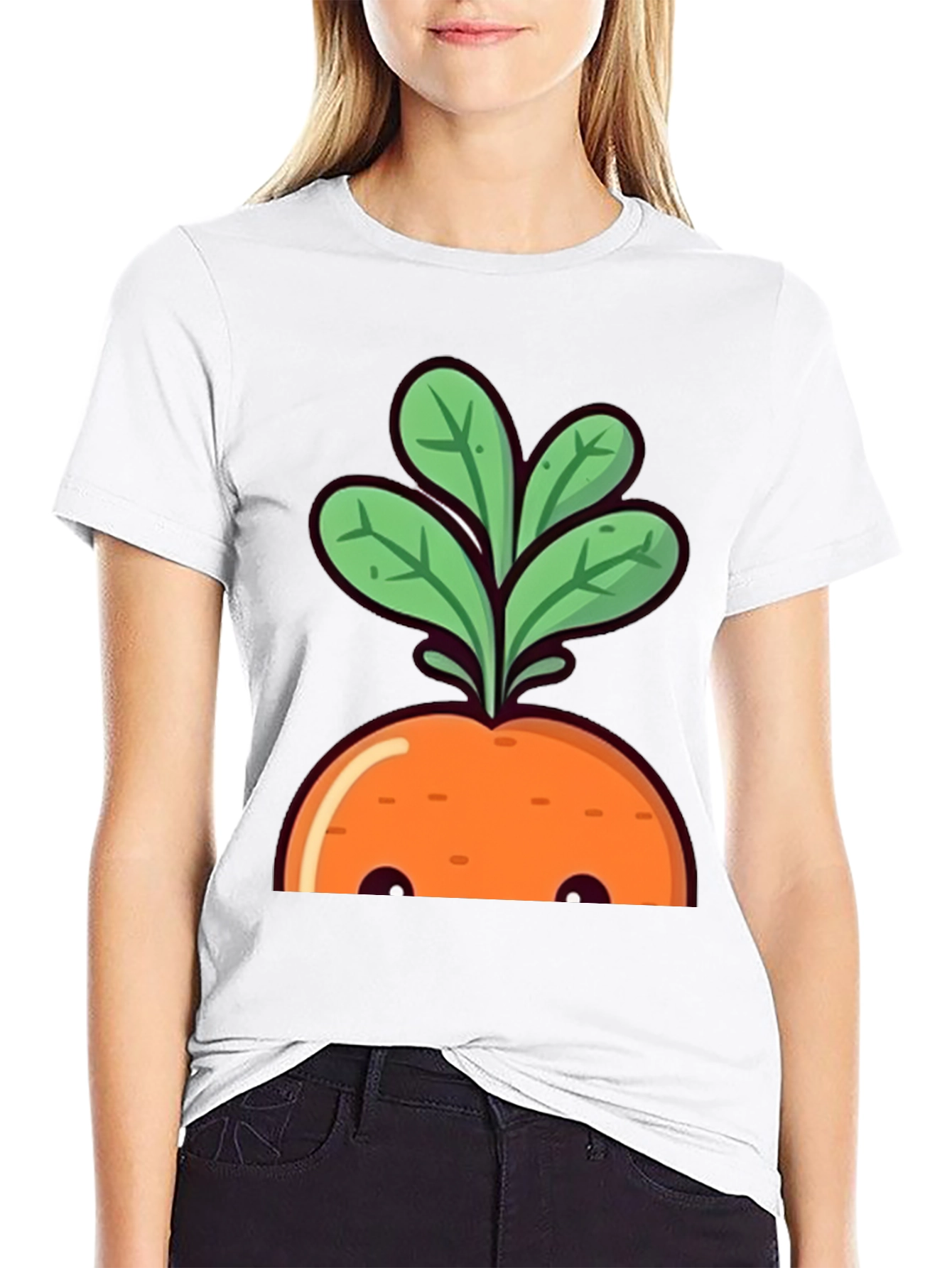 Cute Carrot Graphic Tee - Black Cotton T-Shirt
