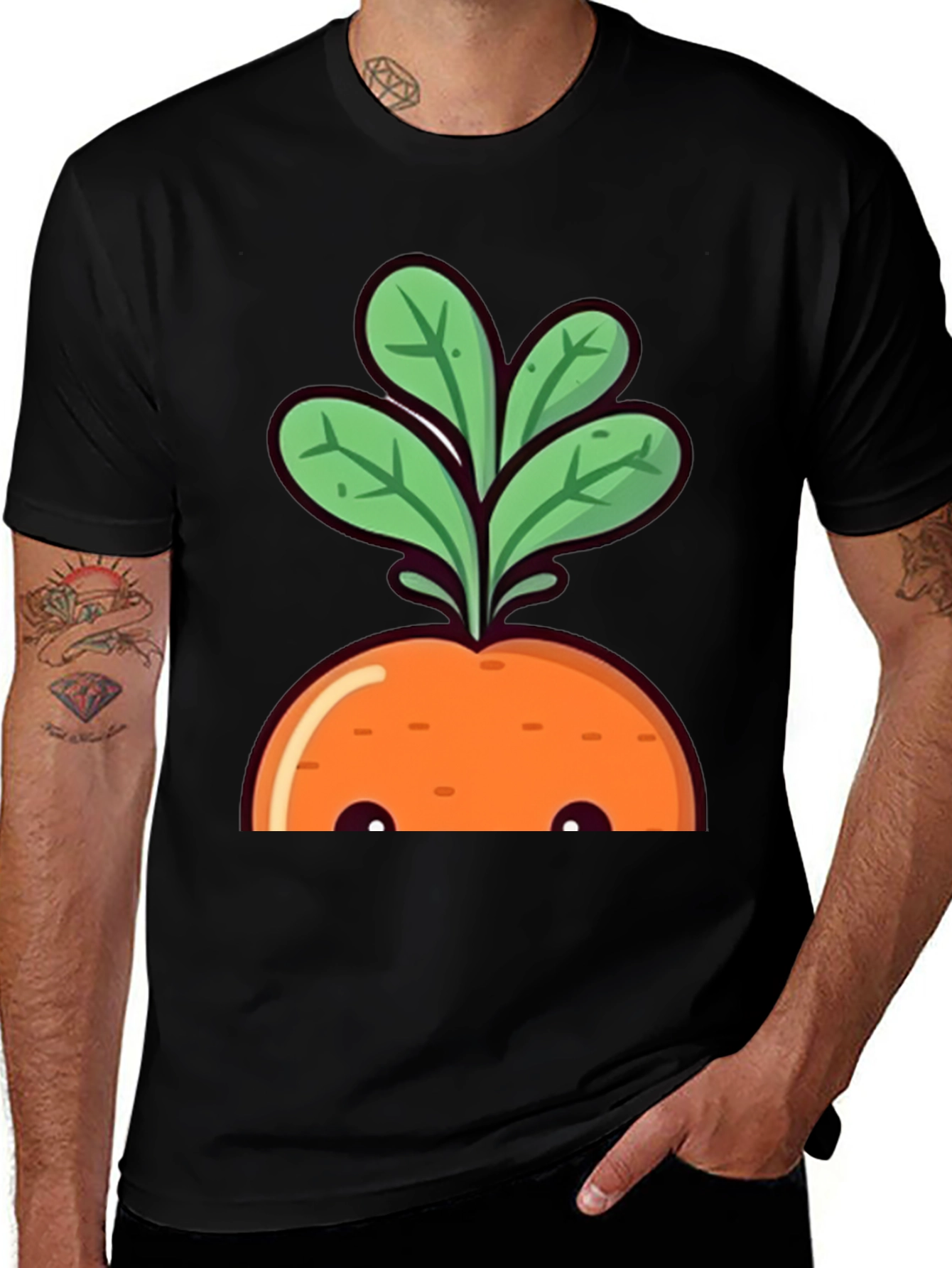 Cute Carrot Graphic Tee - Black Cotton T-Shirt