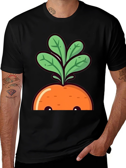 Cute Carrot Graphic Tee - Black Cotton T-Shirt