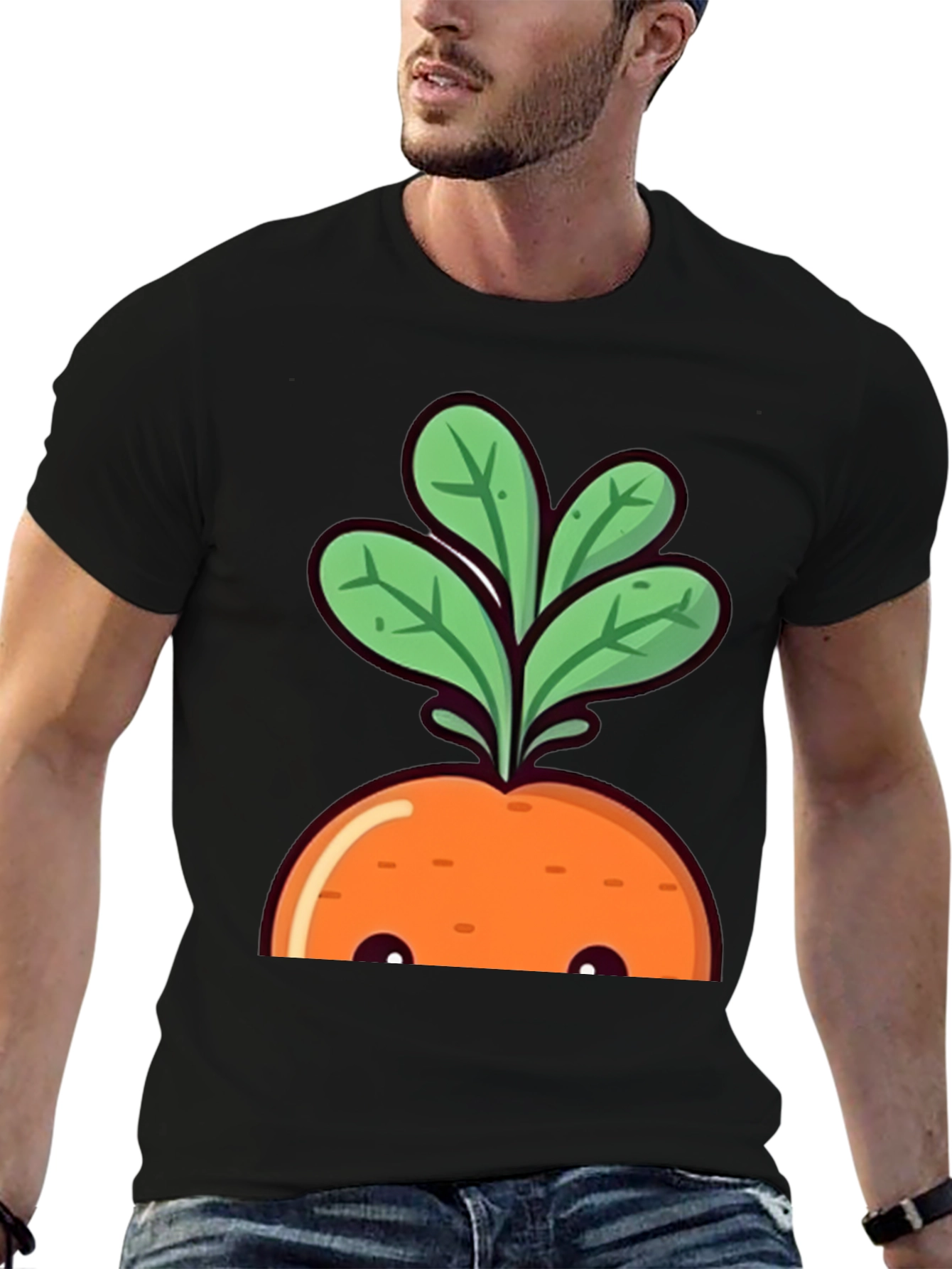 Cute Carrot Graphic Tee - Black Cotton T-Shirt