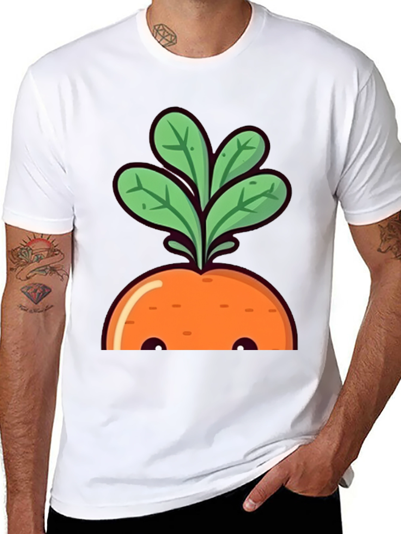 Cute Carrot Graphic Tee - Black Cotton T-Shirt