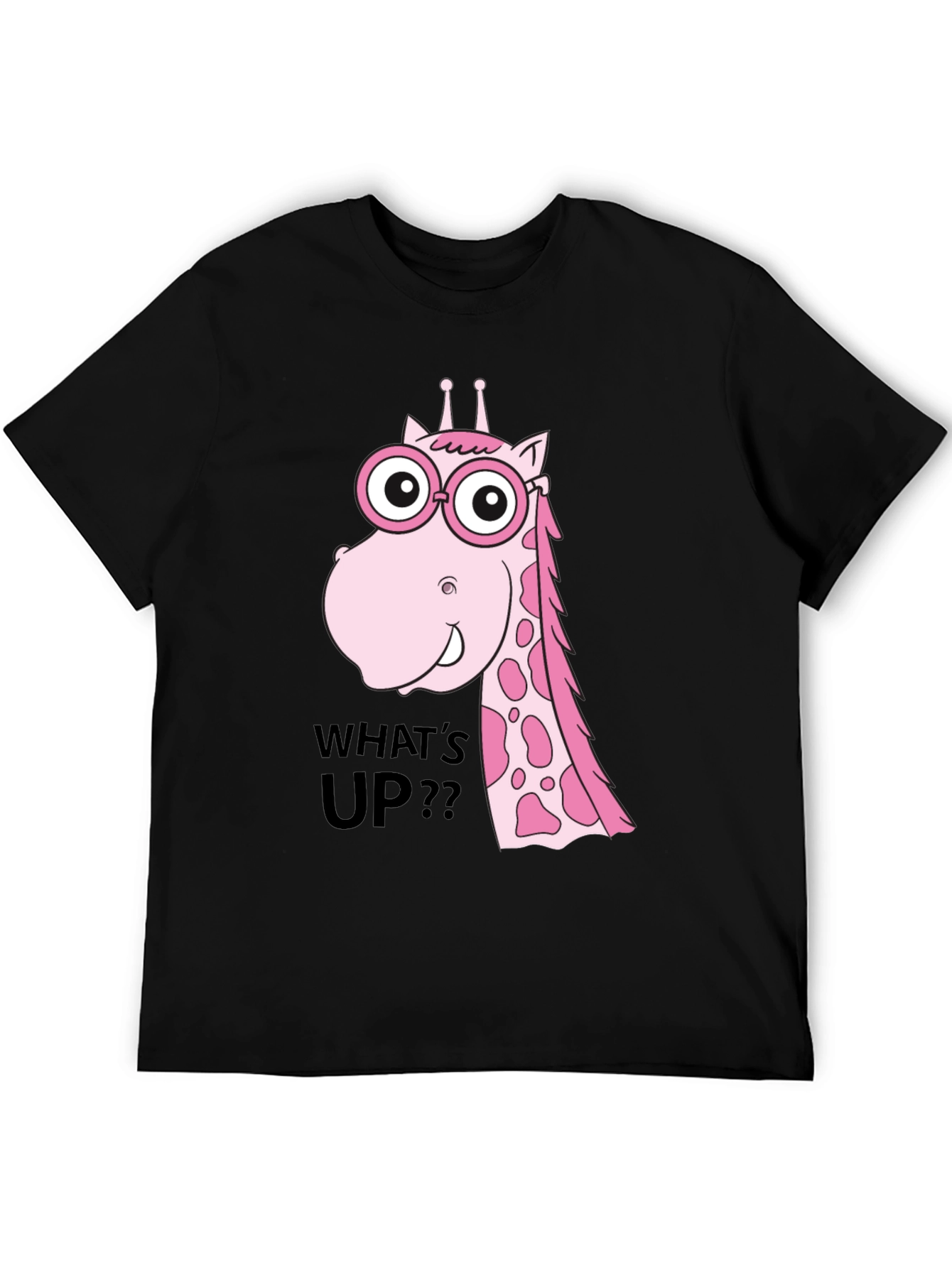 Funny Giraffe T-Shirt - Whats Up? Black Tee