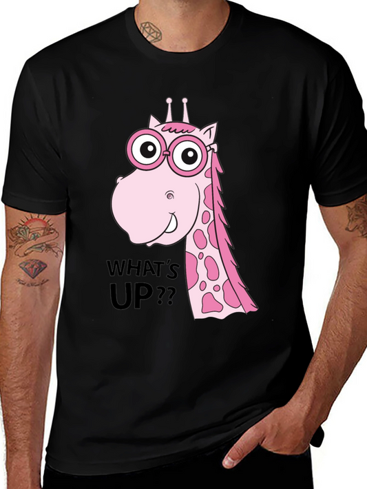 Funny Giraffe T-Shirt - Whats Up? Black Tee