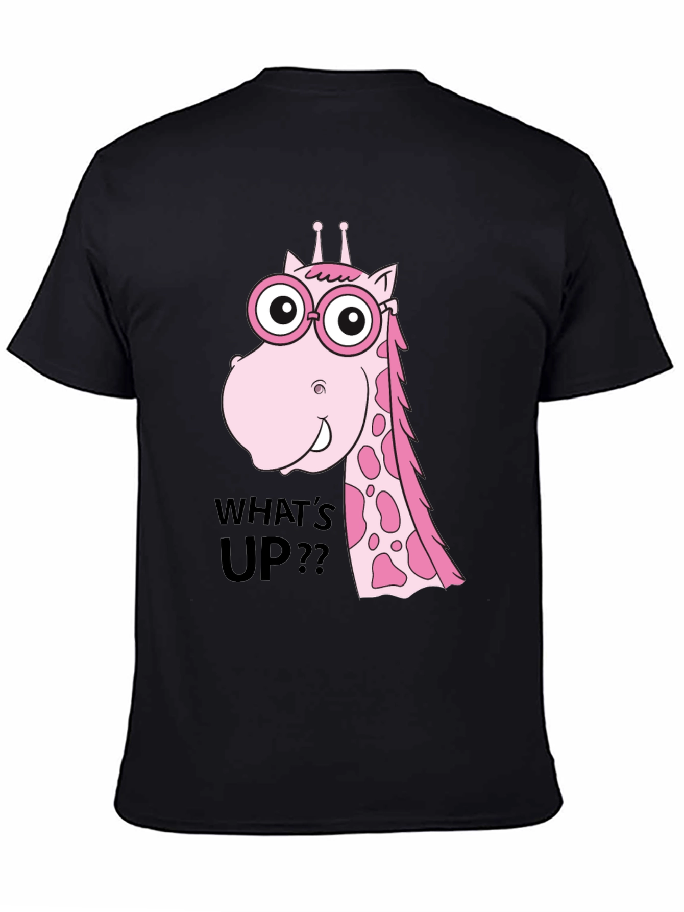 Funny Giraffe T-Shirt - Whats Up? Black Tee