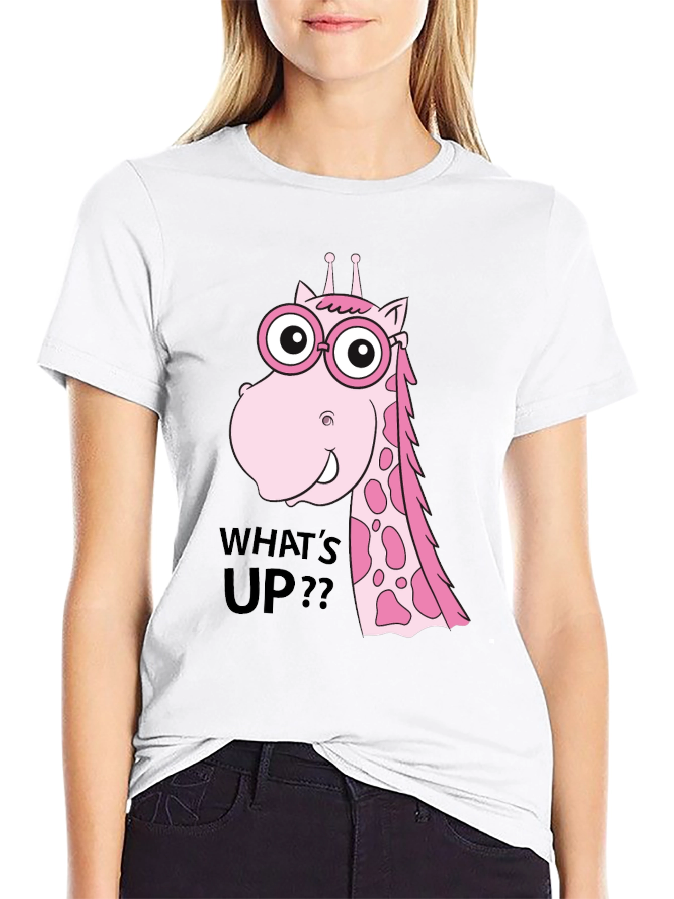 Funny Giraffe T-Shirt - Whats Up? Black Tee