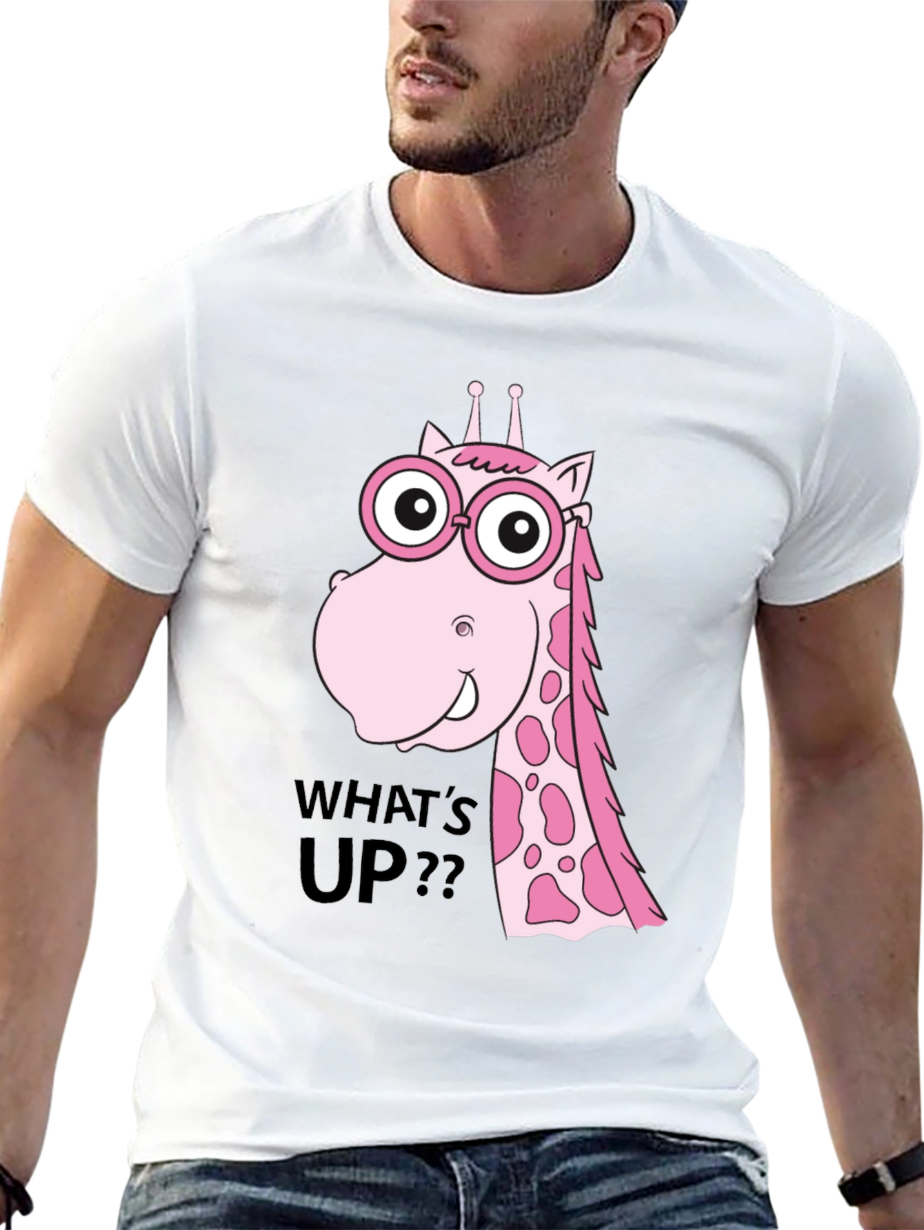 Funny Giraffe T-Shirt - Whats Up? Black Tee