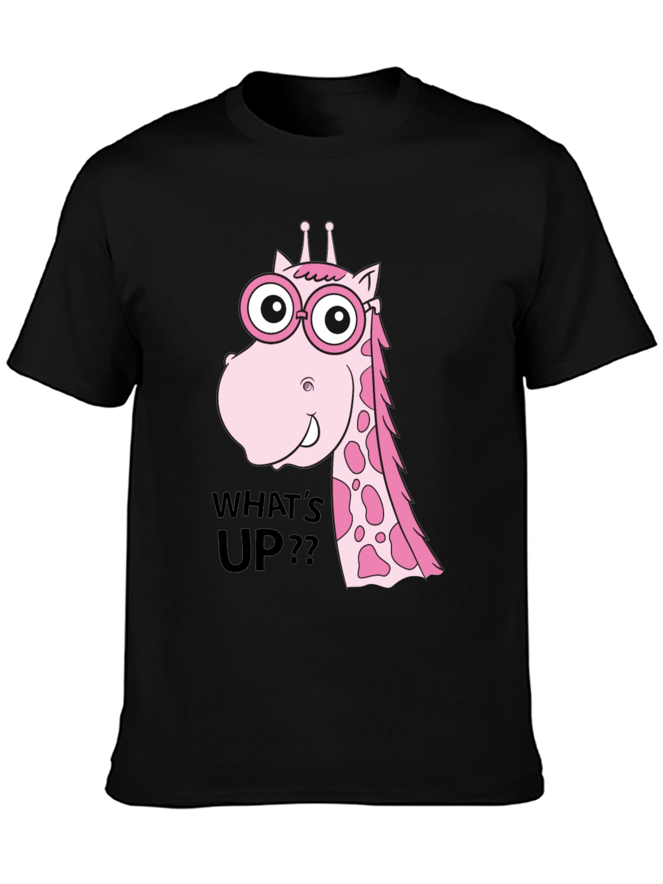 Funny Giraffe T-Shirt - Whats Up? Black Tee
