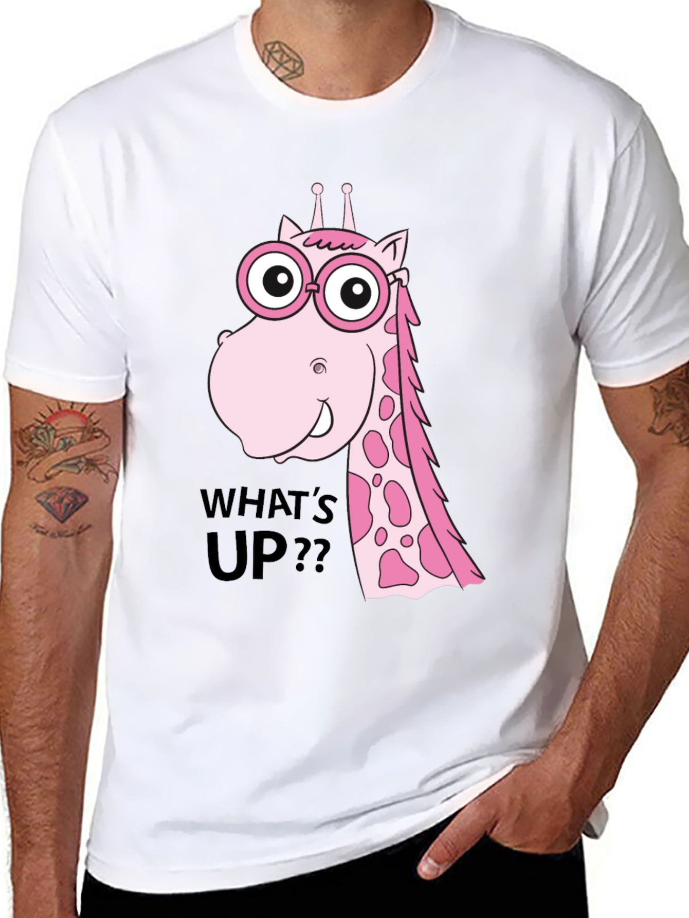 Funny Giraffe T-Shirt - Whats Up? Black Tee
