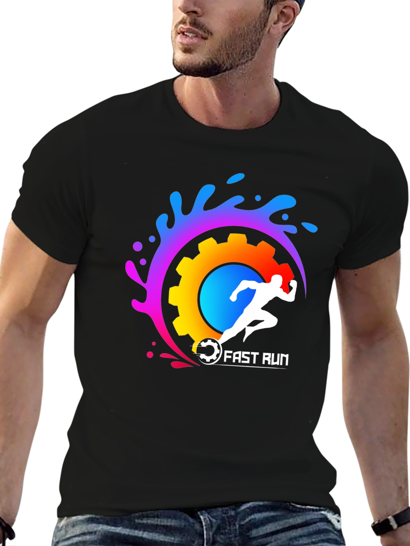 Fast Run Graphic Tee - Black Cotton Blend Shirt