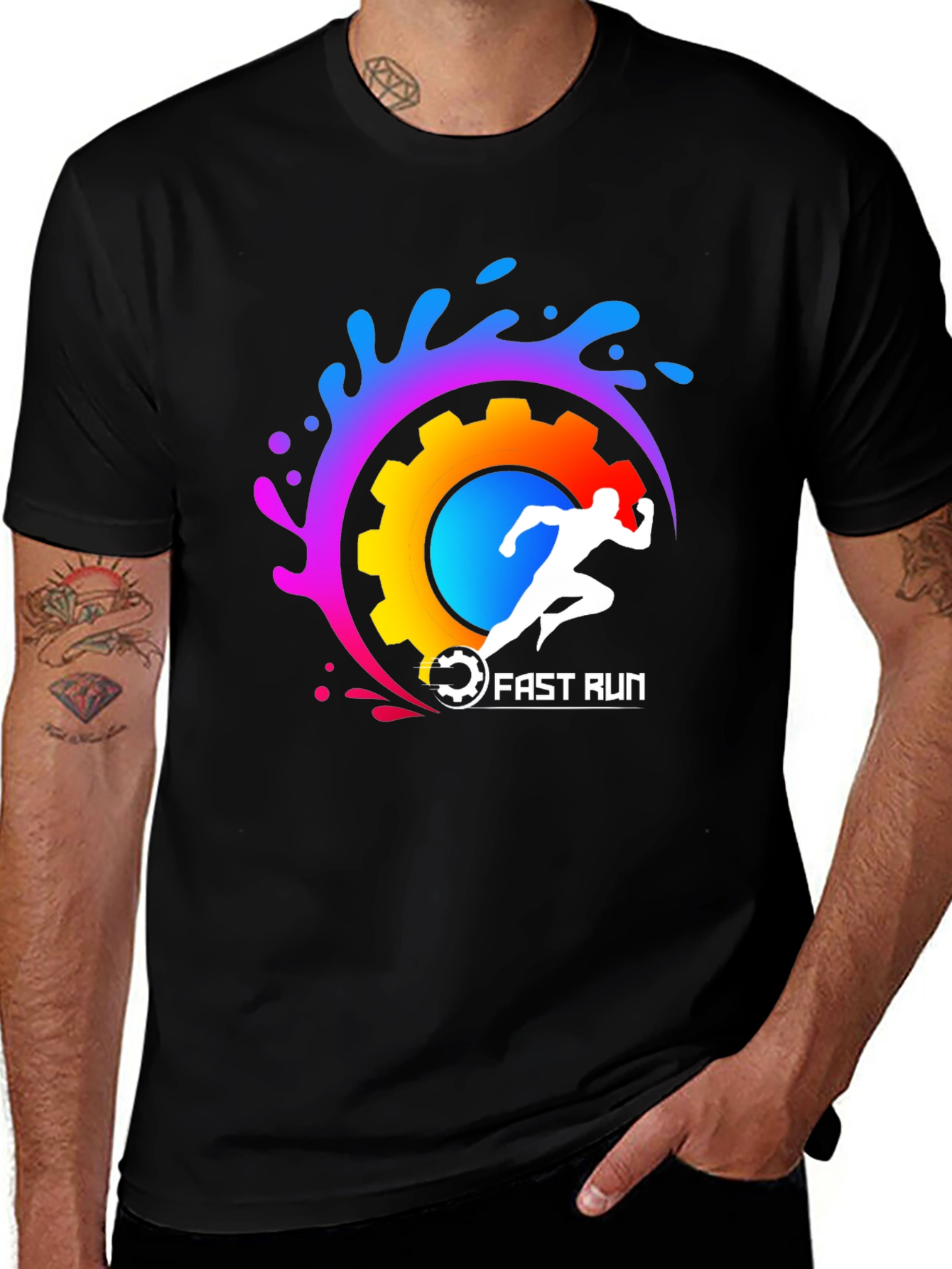 Fast Run Graphic Tee - Black Cotton Blend Shirt