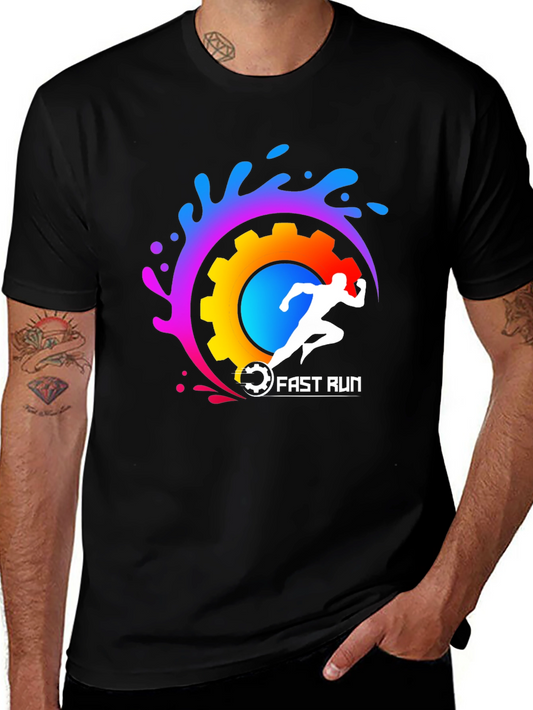Fast Run Graphic Tee - Black Cotton Blend Shirt