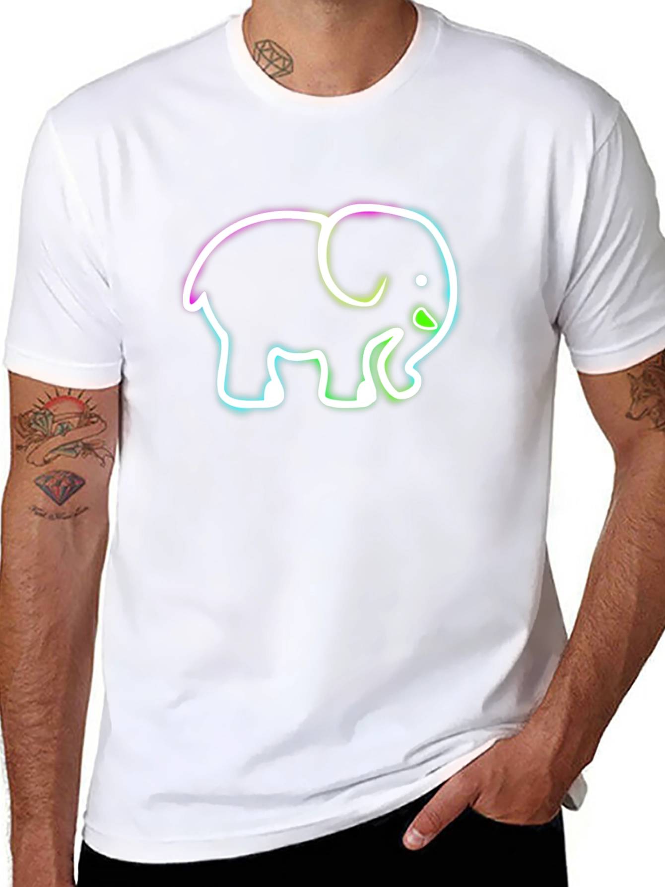 Neon Elephant Graphic Black T-Shirt