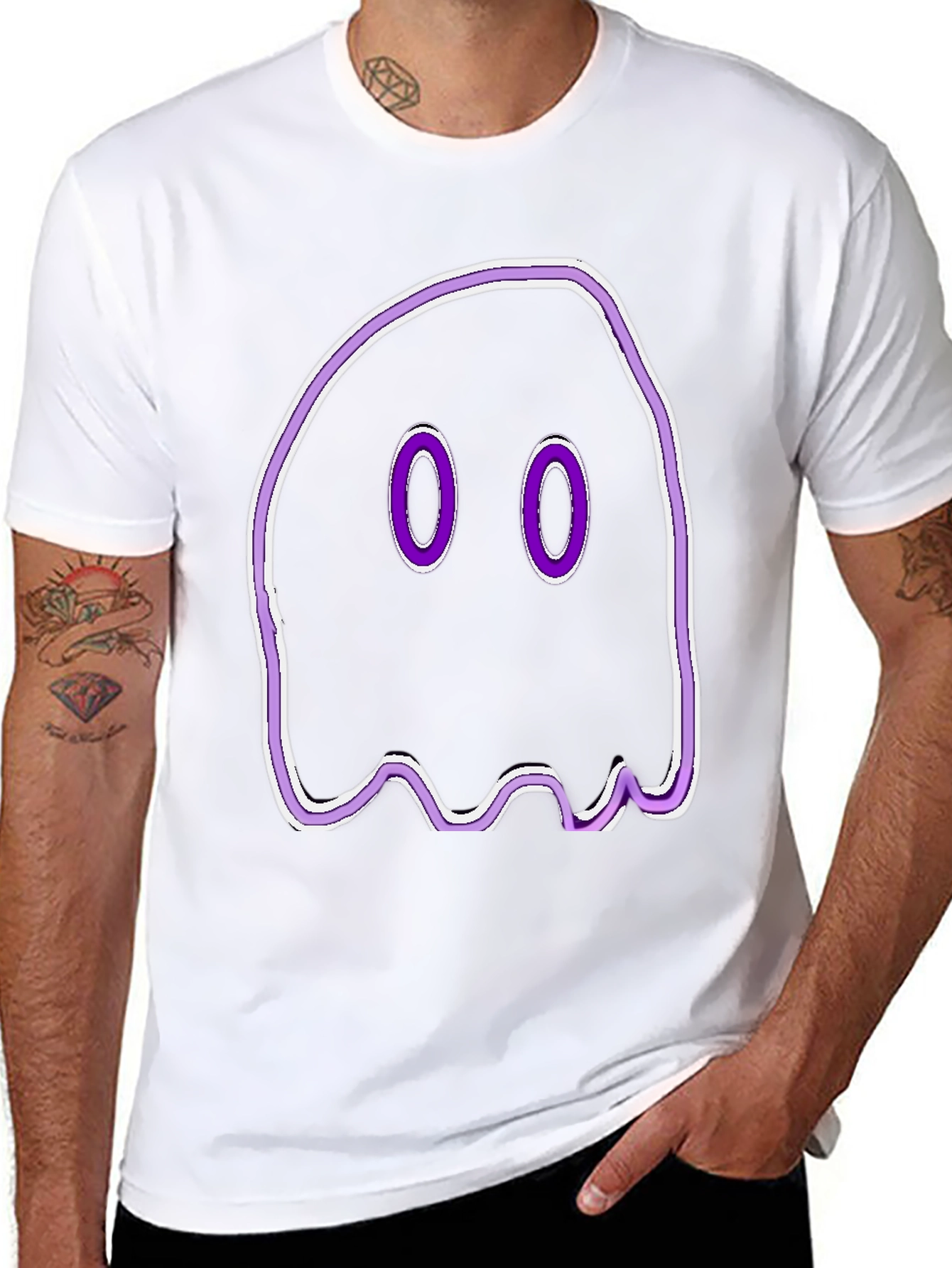 Spooky Ghost Graphic Tee - Black Cotton T-Shirt