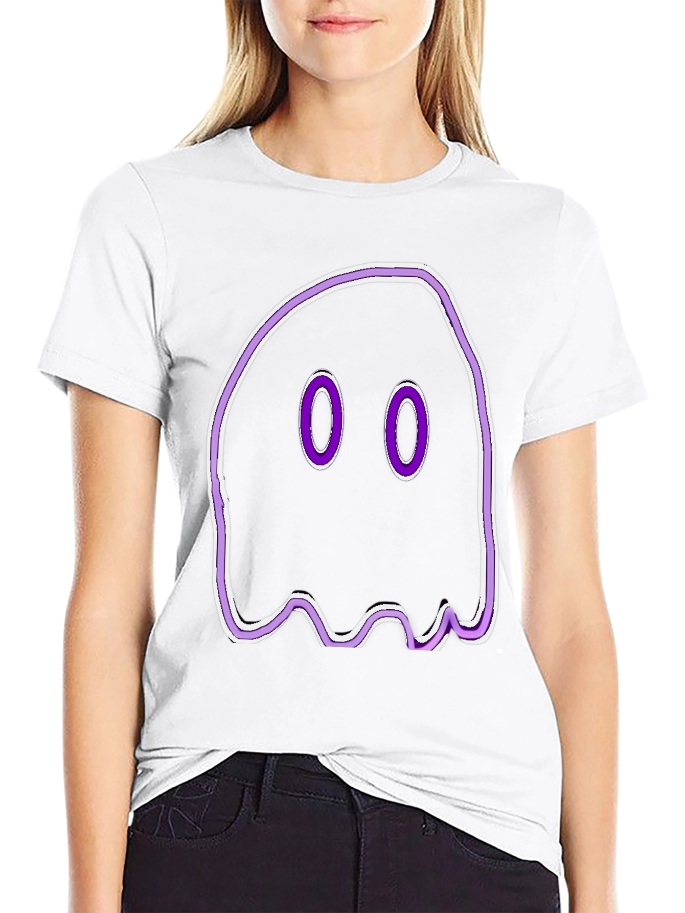 Spooky Ghost Graphic Tee - Black Cotton T-Shirt