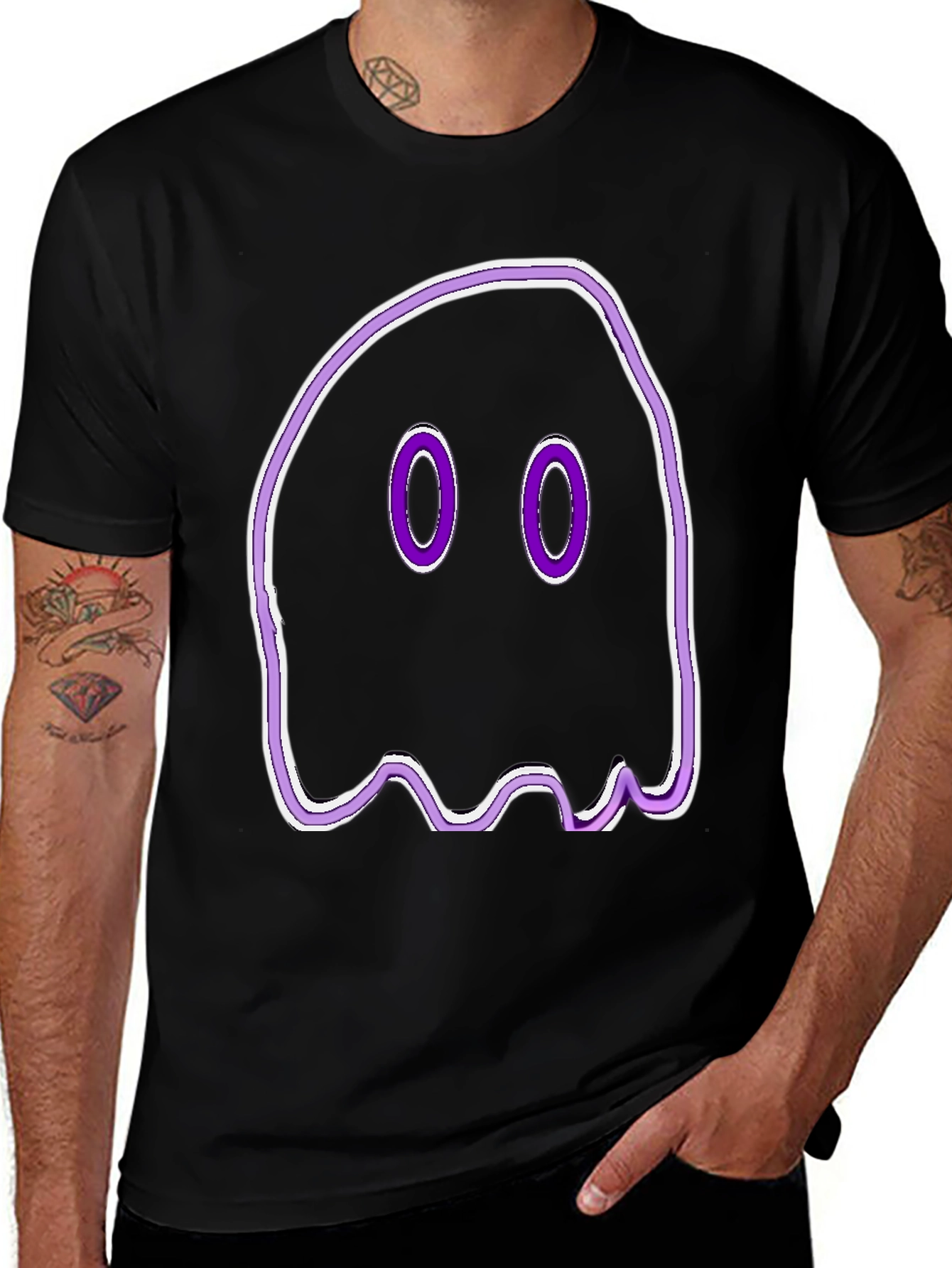Spooky Ghost Graphic Tee - Black Cotton T-Shirt