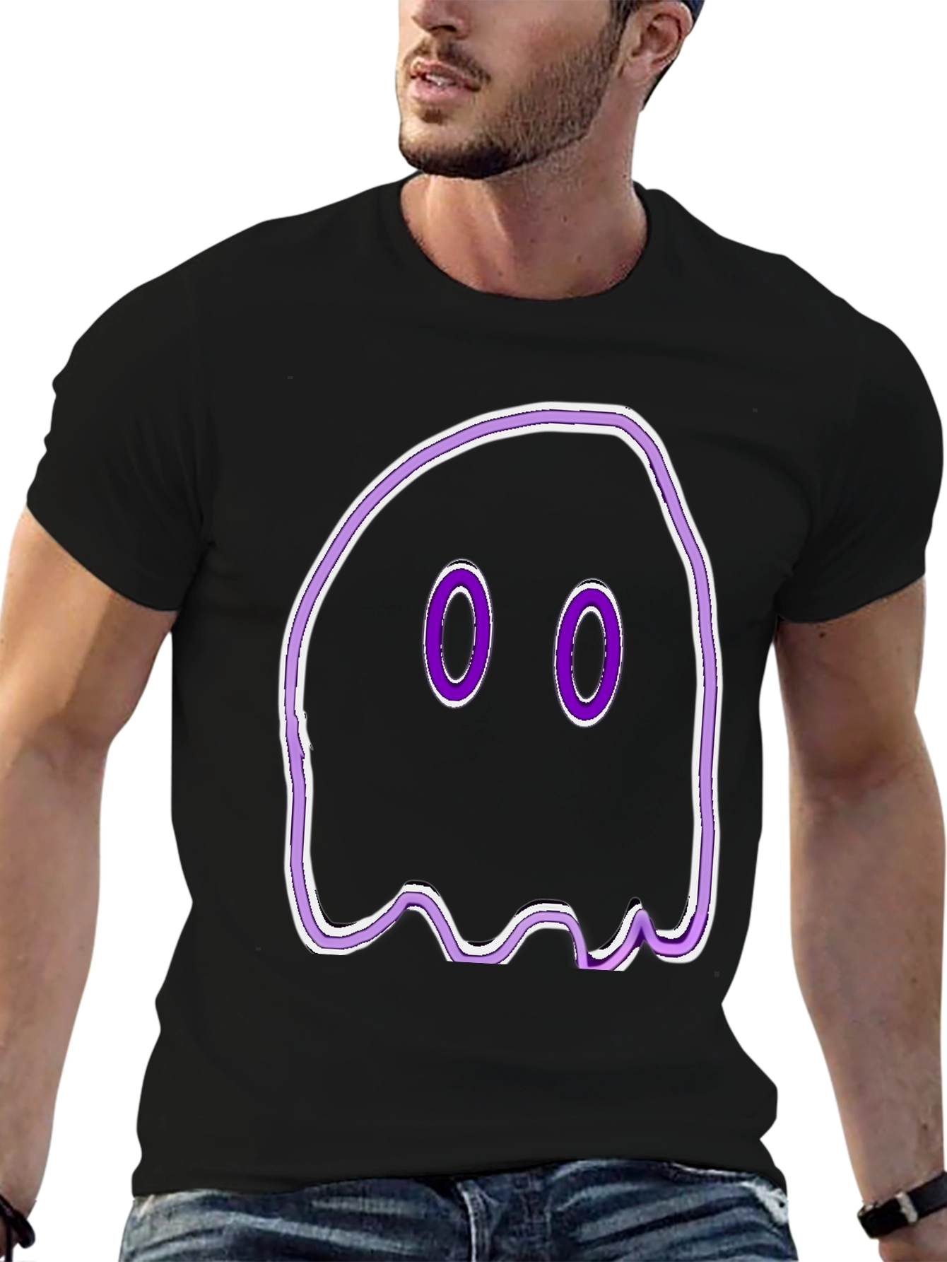 Spooky Ghost Graphic Tee - Black Cotton T-Shirt