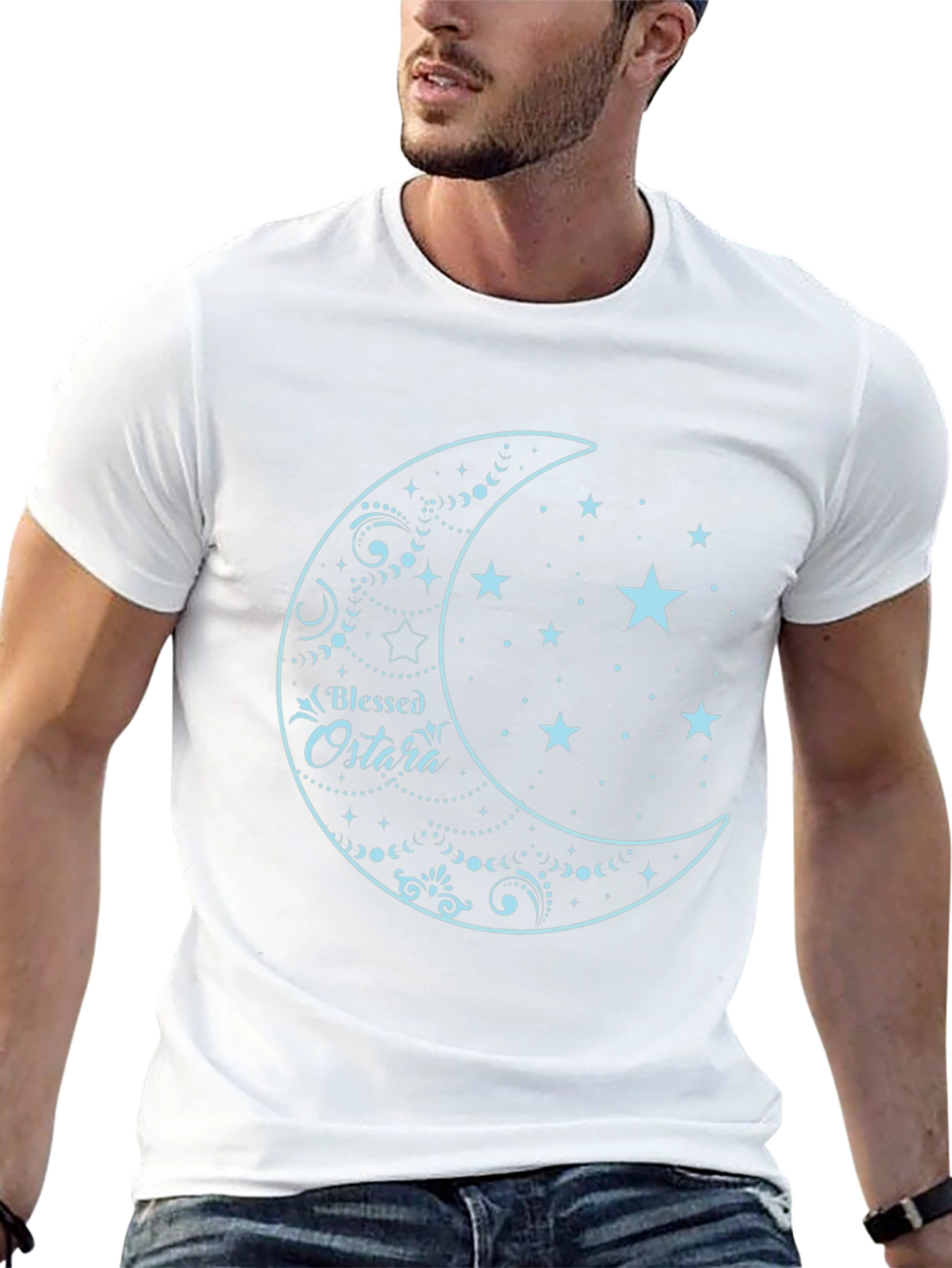Blessed Ostara Moon & Stars Graphic Tee - Black