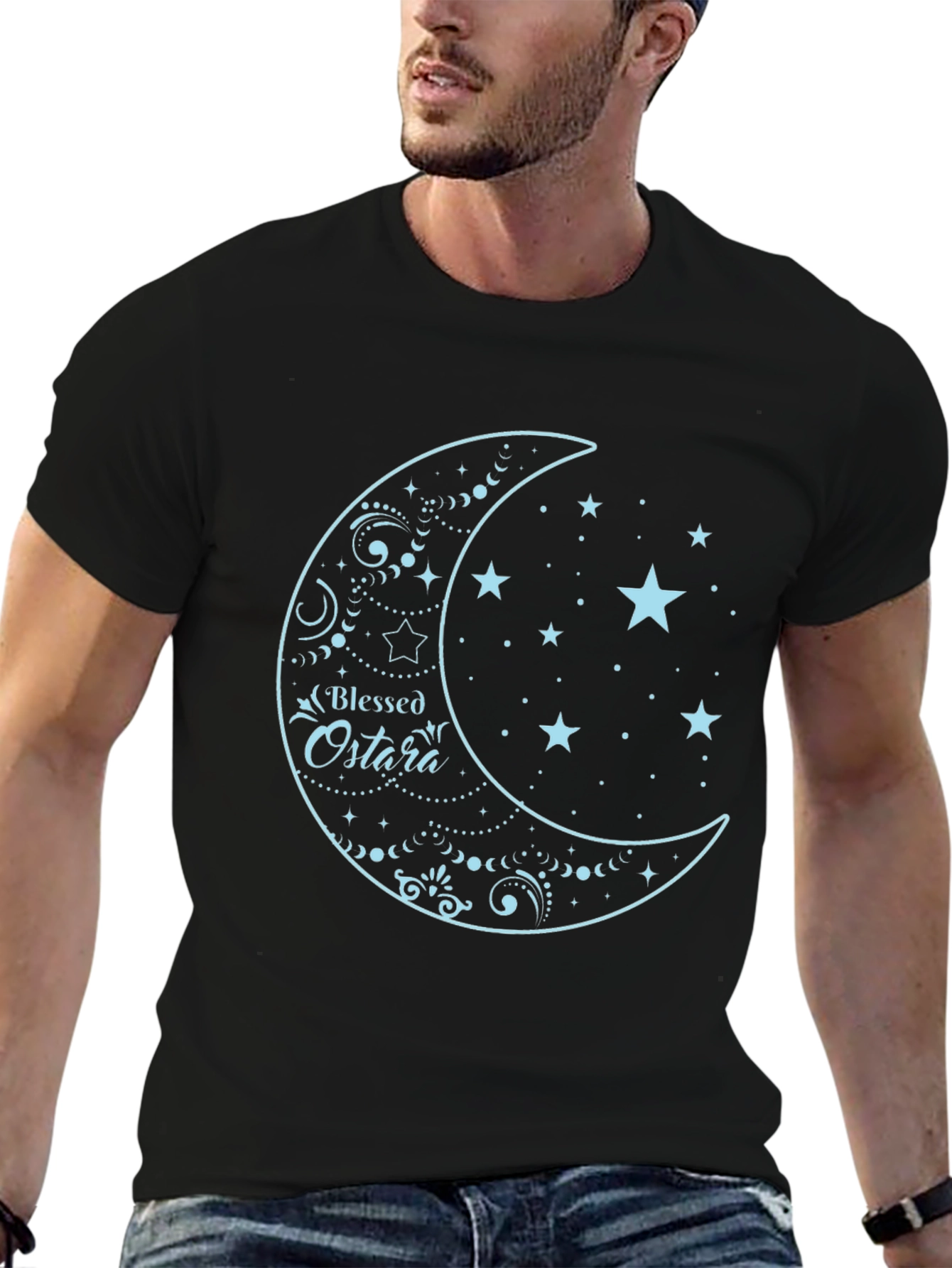 Blessed Ostara Moon & Stars Graphic Tee - Black