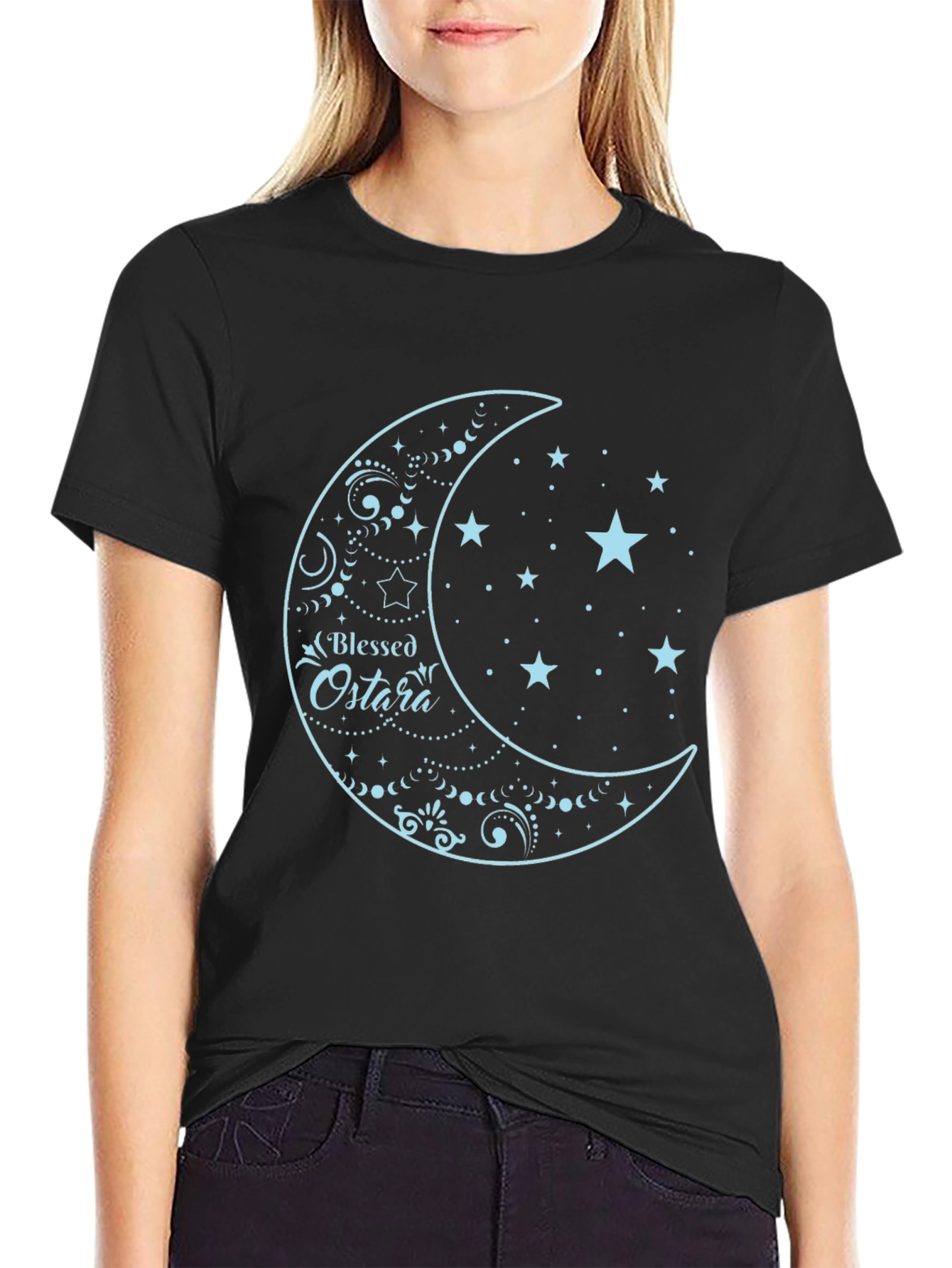 Blessed Ostara Moon & Stars Graphic Tee - Black