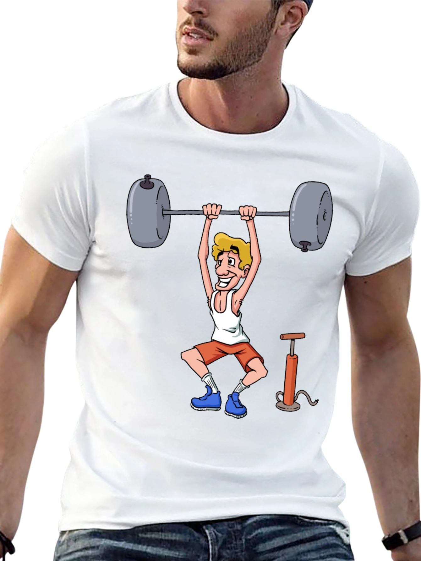 Weightlifter Cartoon Graphic T-Shirt