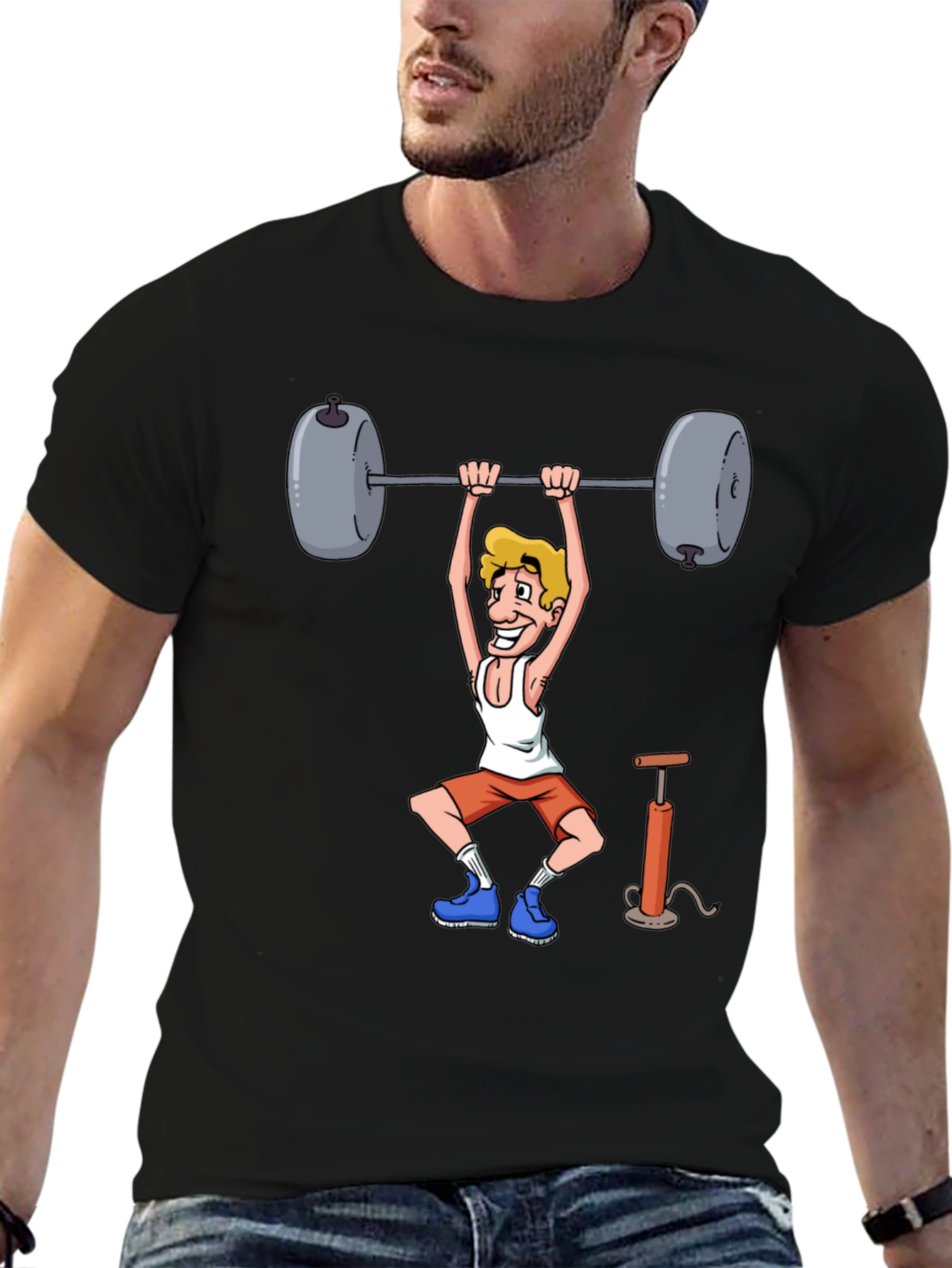 Weightlifter Cartoon Graphic T-Shirt