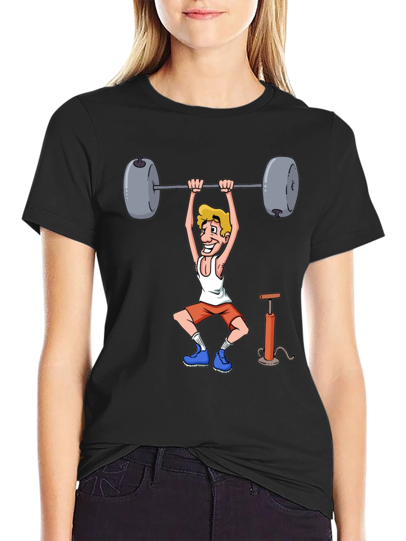 Weightlifter Cartoon Graphic T-Shirt