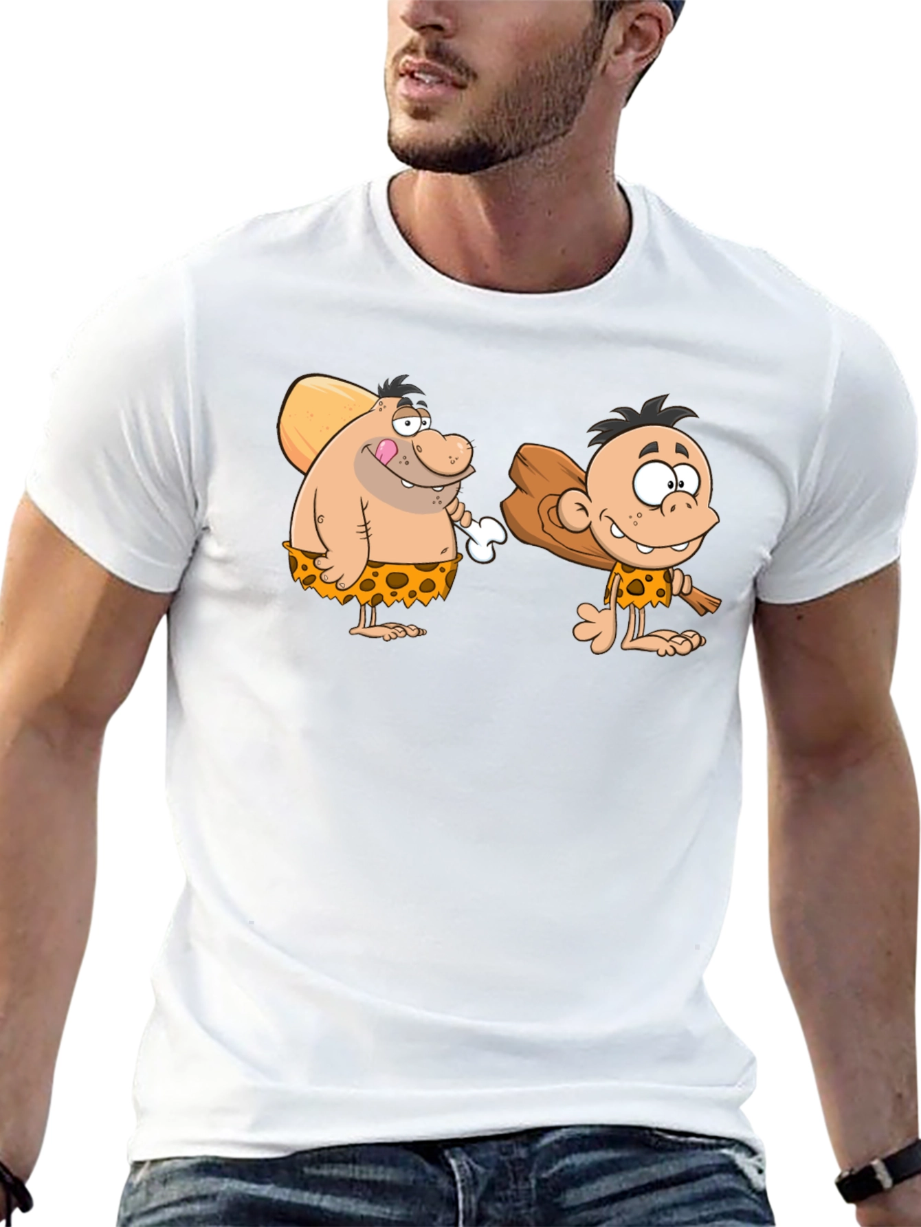 Cartoon Caveman Black T-Shirt