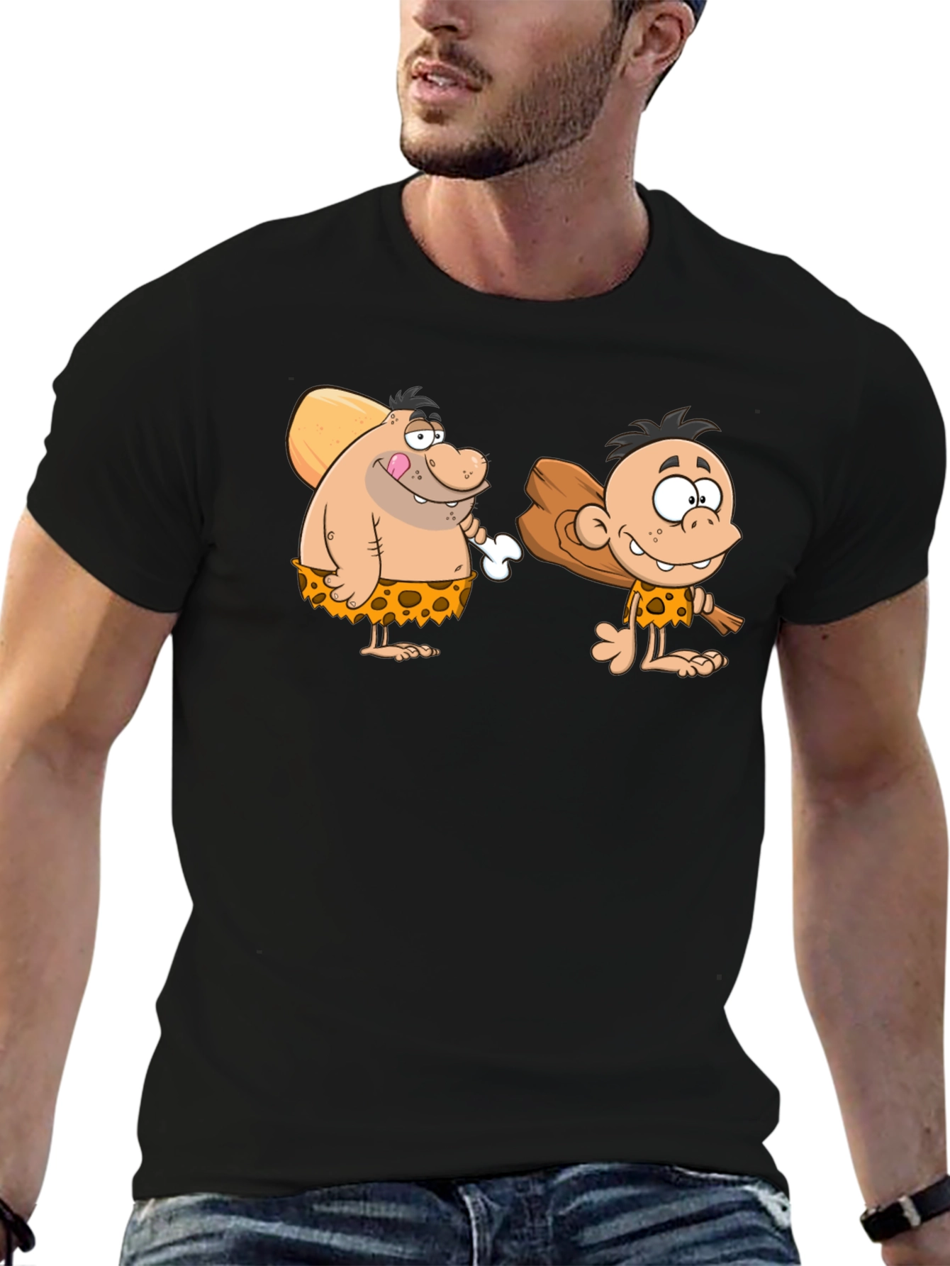 Cartoon Caveman Black T-Shirt
