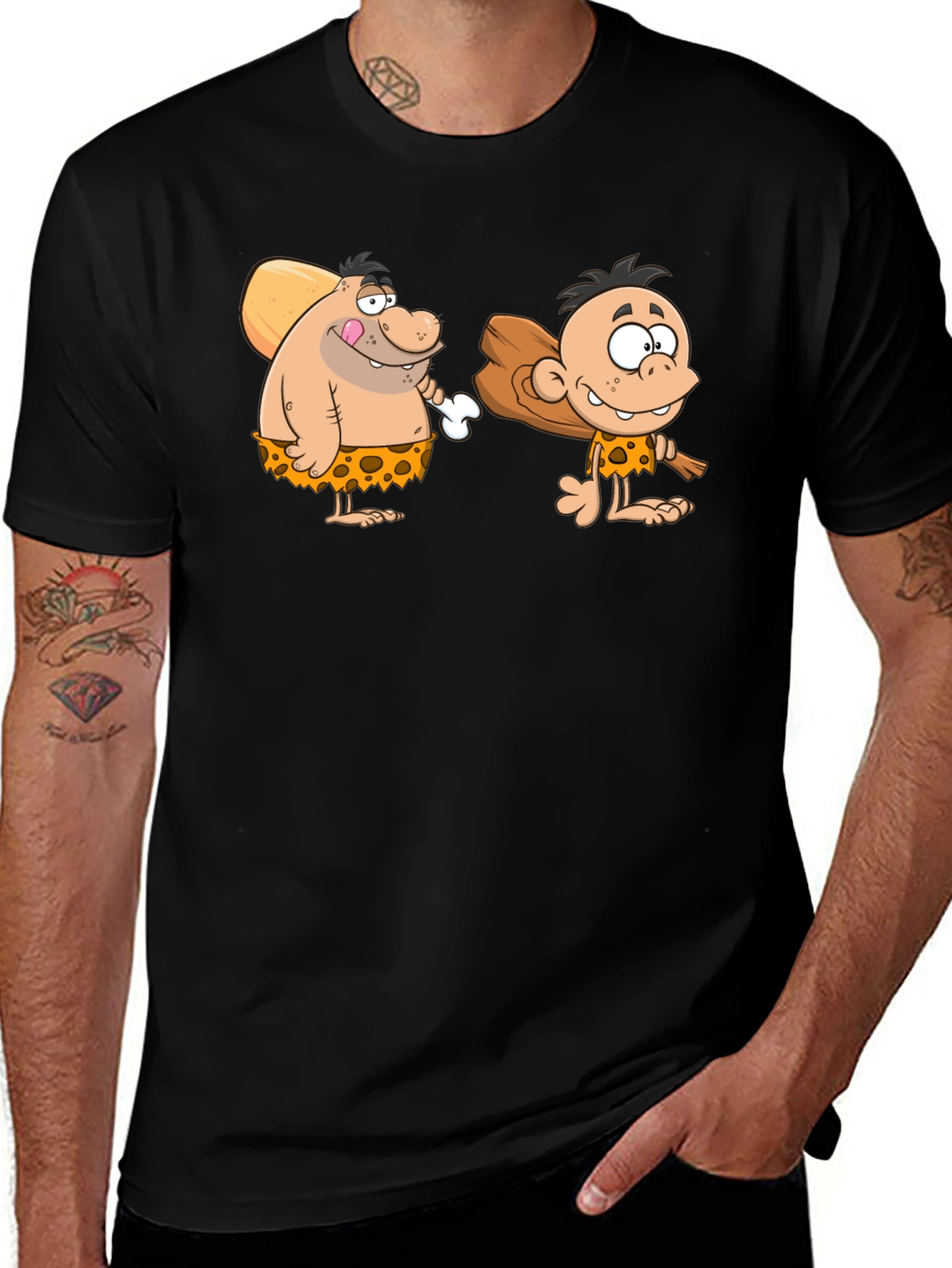 Cartoon Caveman Black T-Shirt