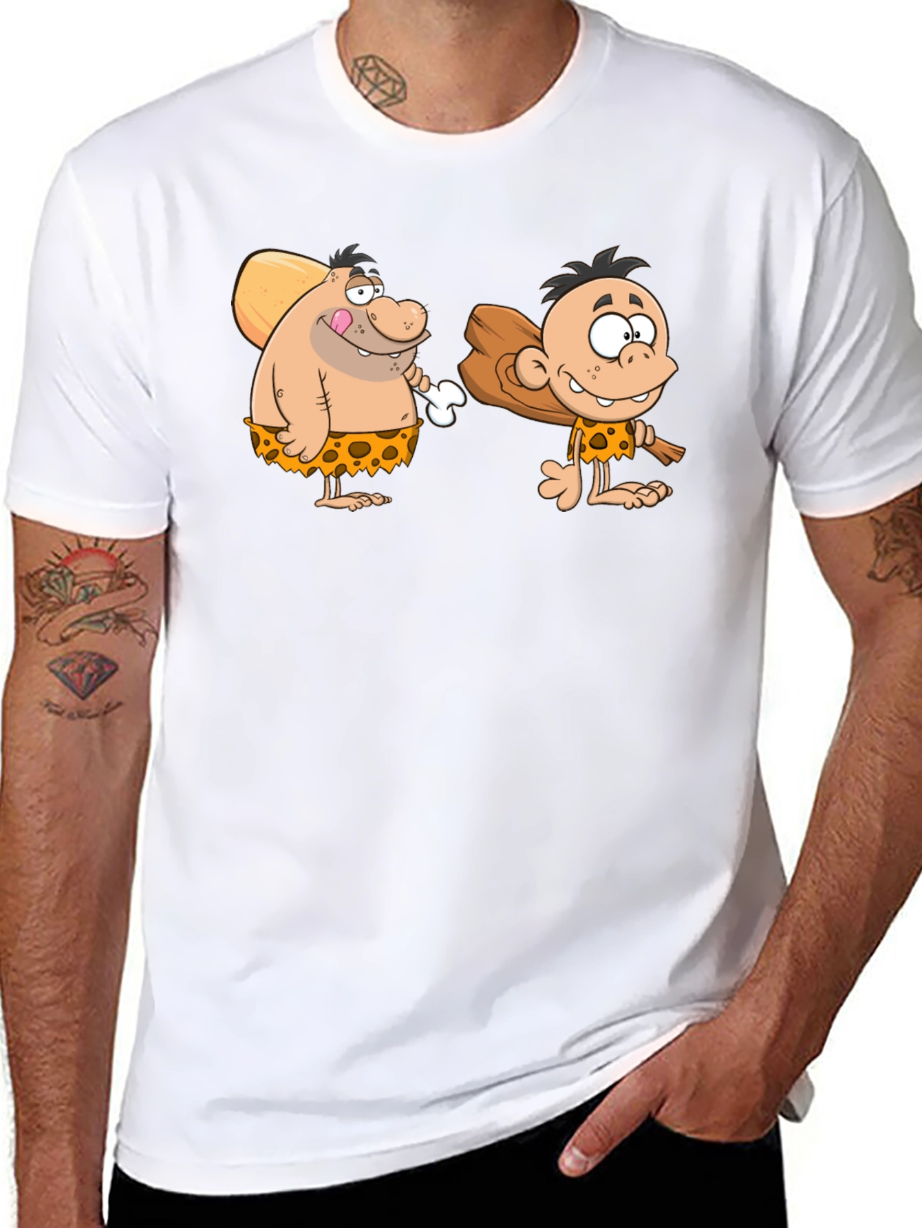 Cartoon Caveman Black T-Shirt