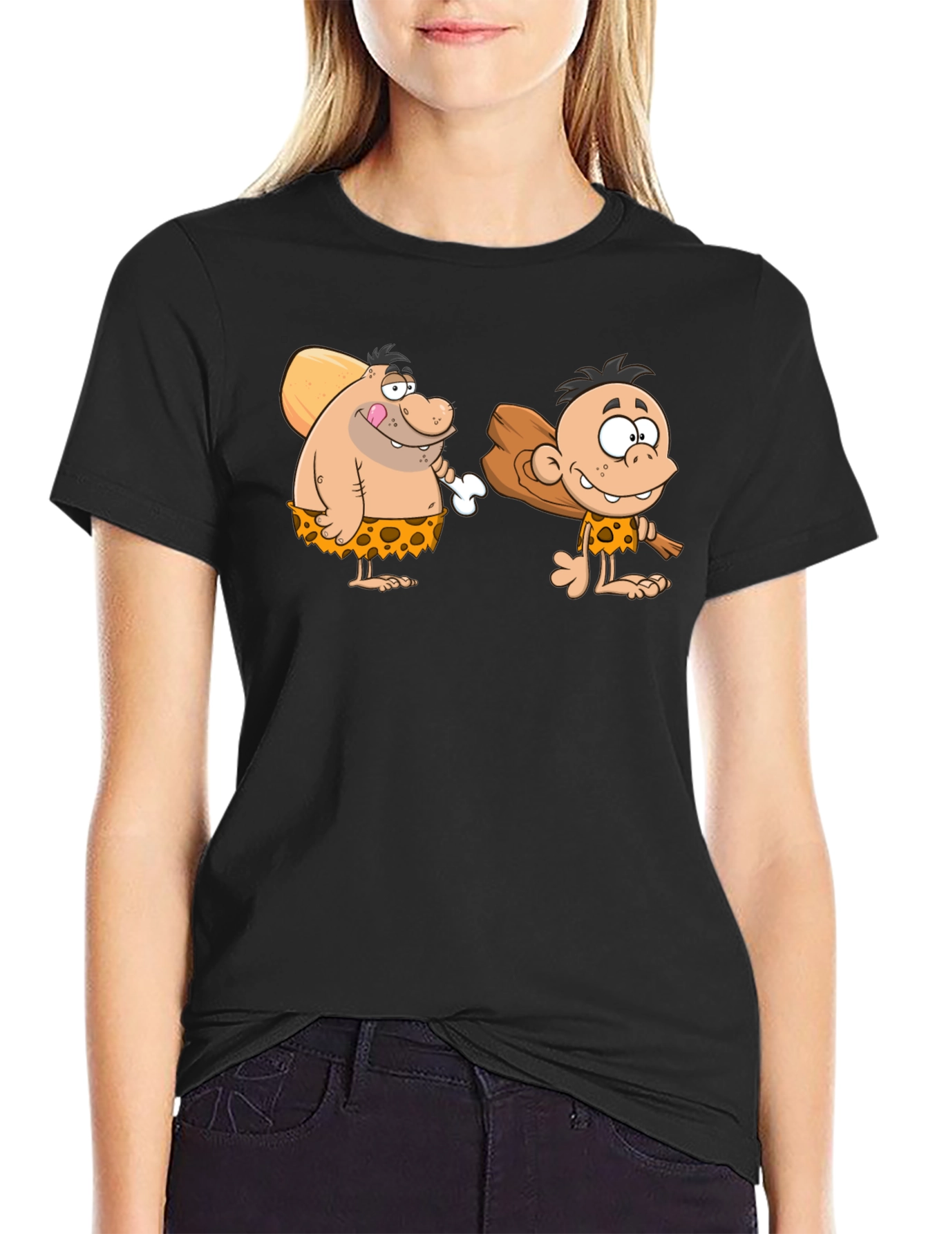Cartoon Caveman Black T-Shirt