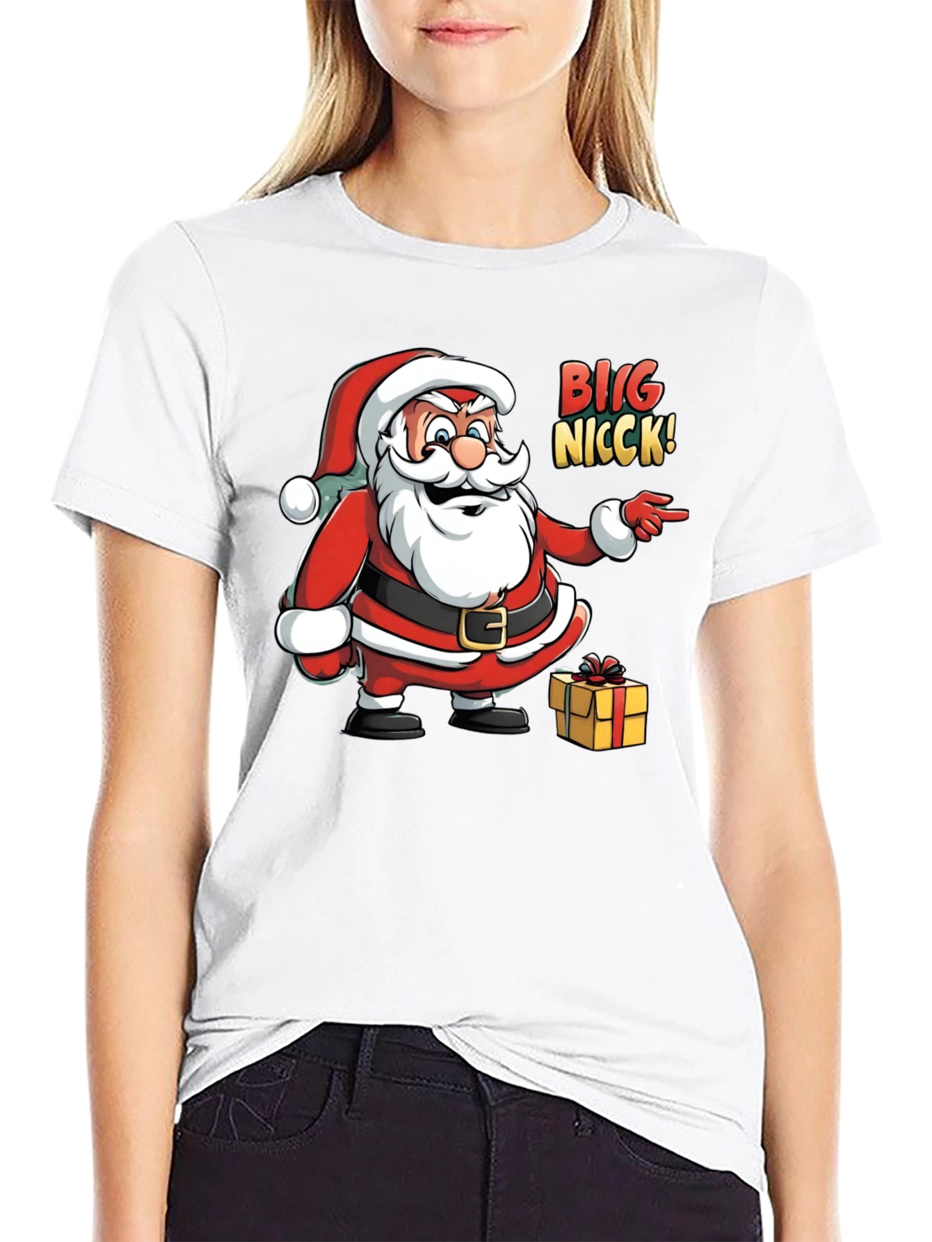 Big Nicck Santa Claus Christmas Black T-Shirt