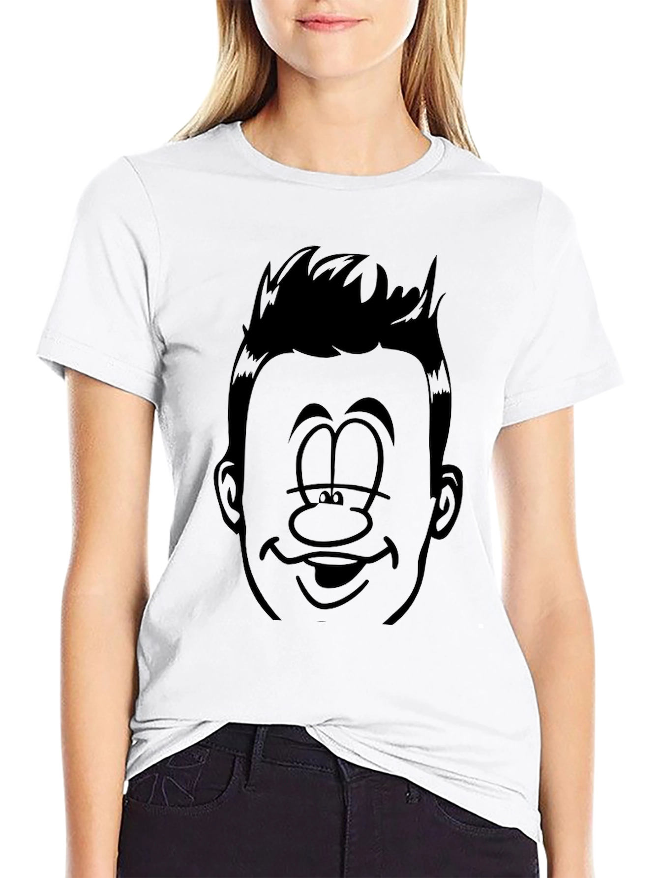 Funny Cartoon Face Black Graphic Tee
