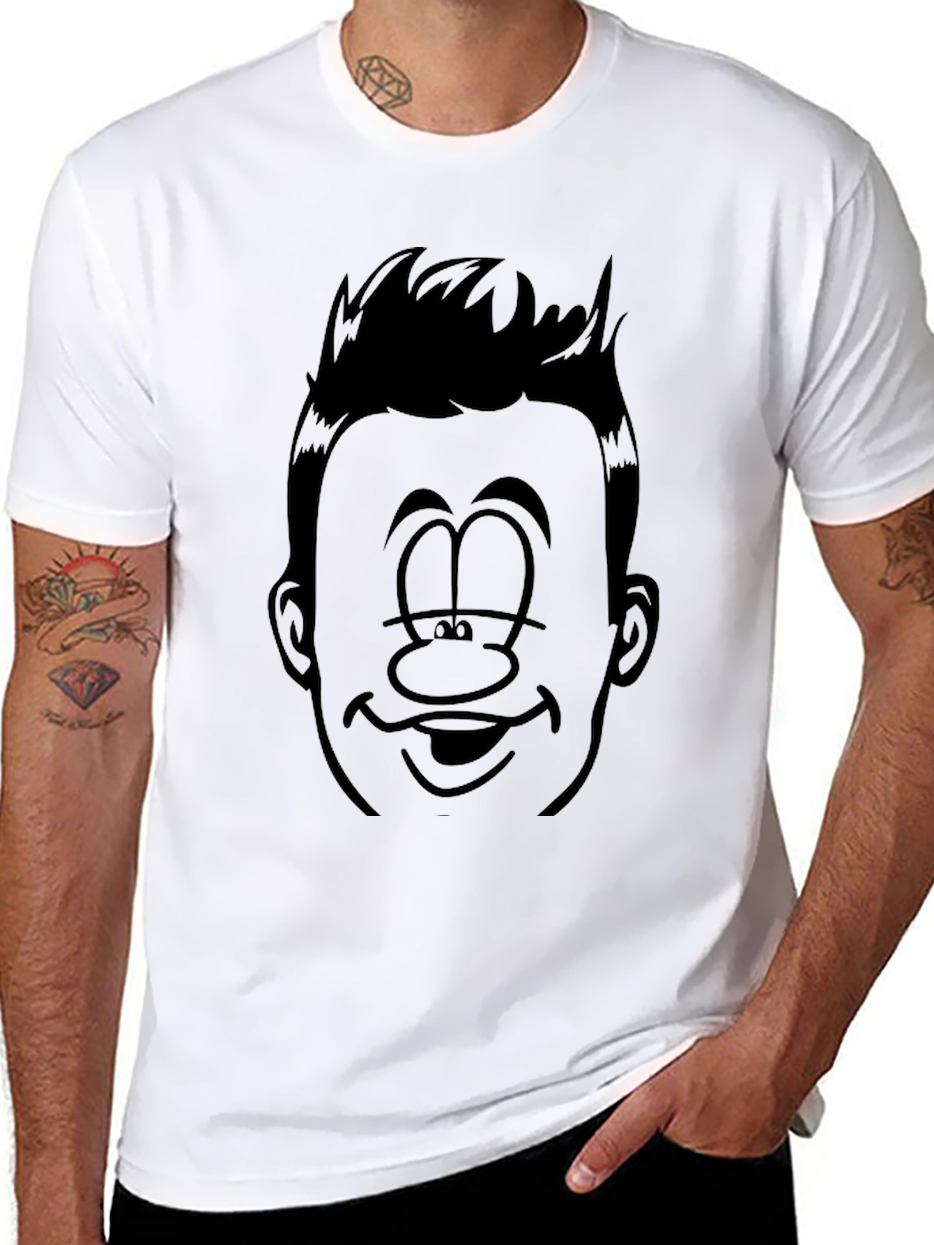 Funny Cartoon Face Black Graphic Tee