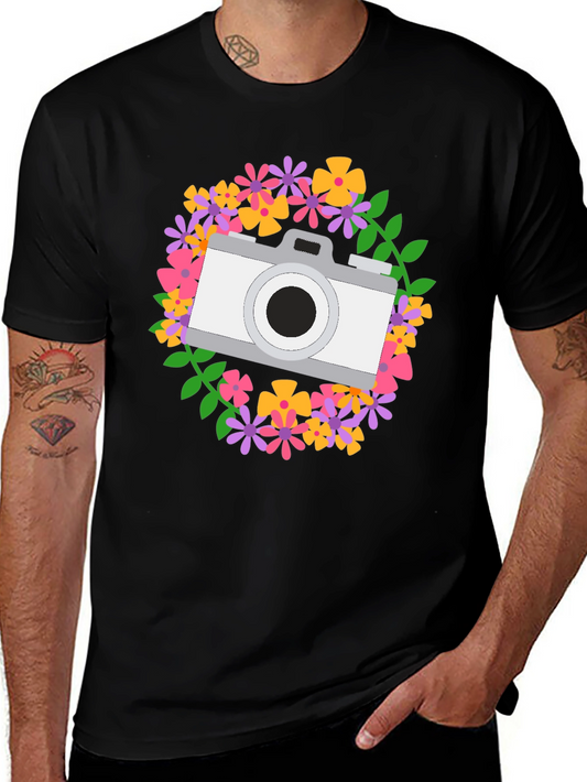 Floral Camera Graphic Tee - Photography Lover Shirt