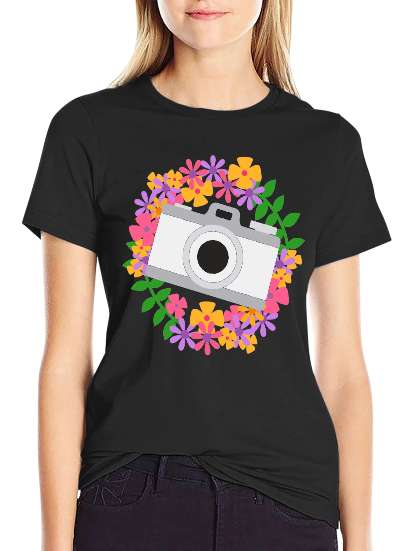 Floral Camera Graphic Tee - Photography Lover Shirt