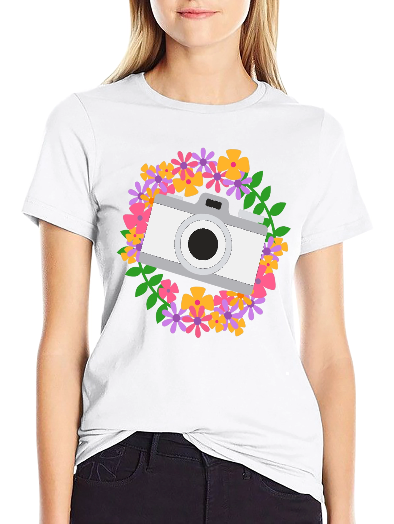 Floral Camera Graphic Tee - Photography Lover Shirt