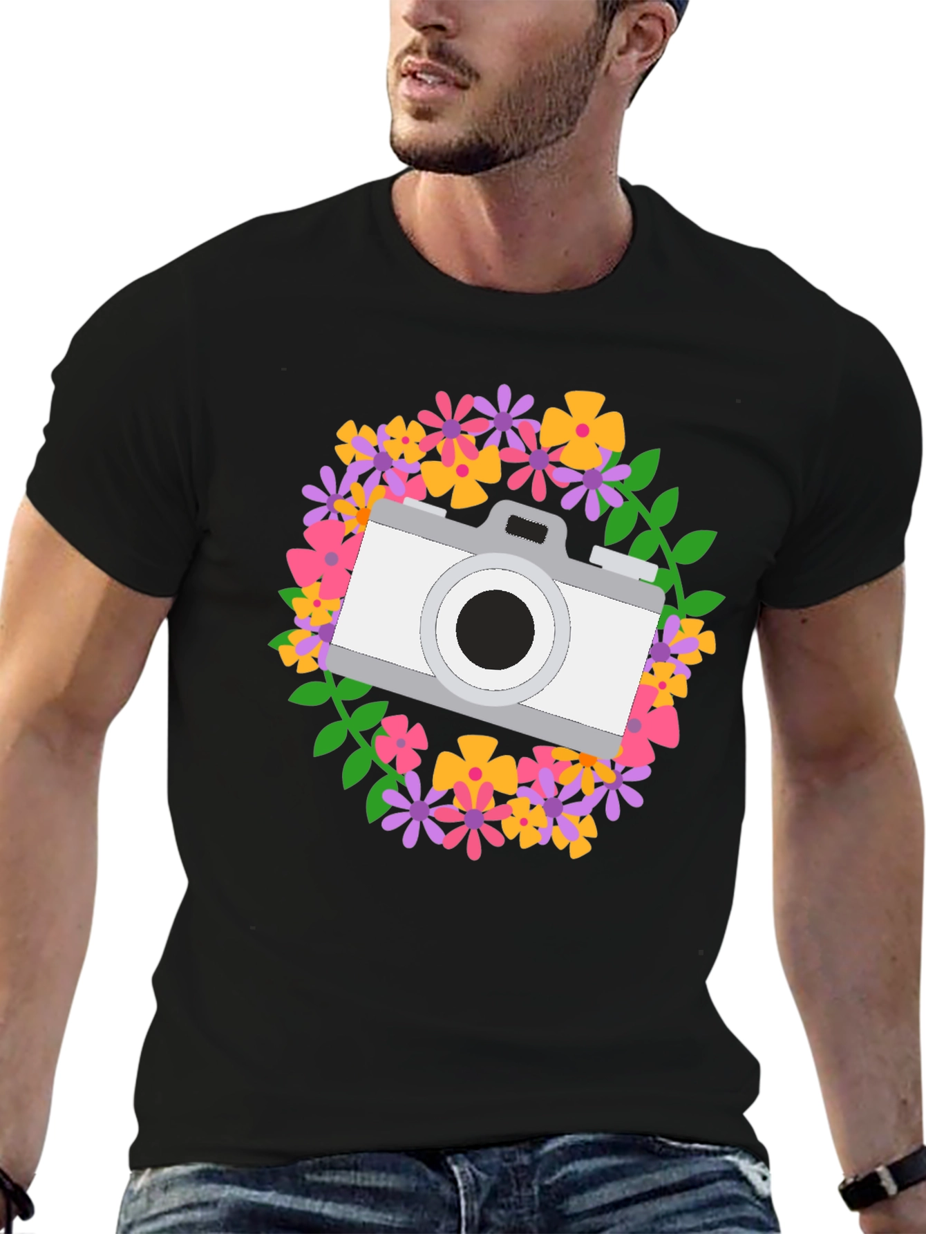 Floral Camera Graphic Tee - Photography Lover Shirt