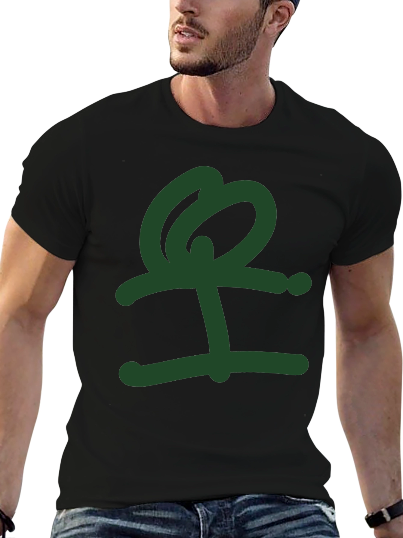 Abstract Green Graphic Print Black T-Shirt