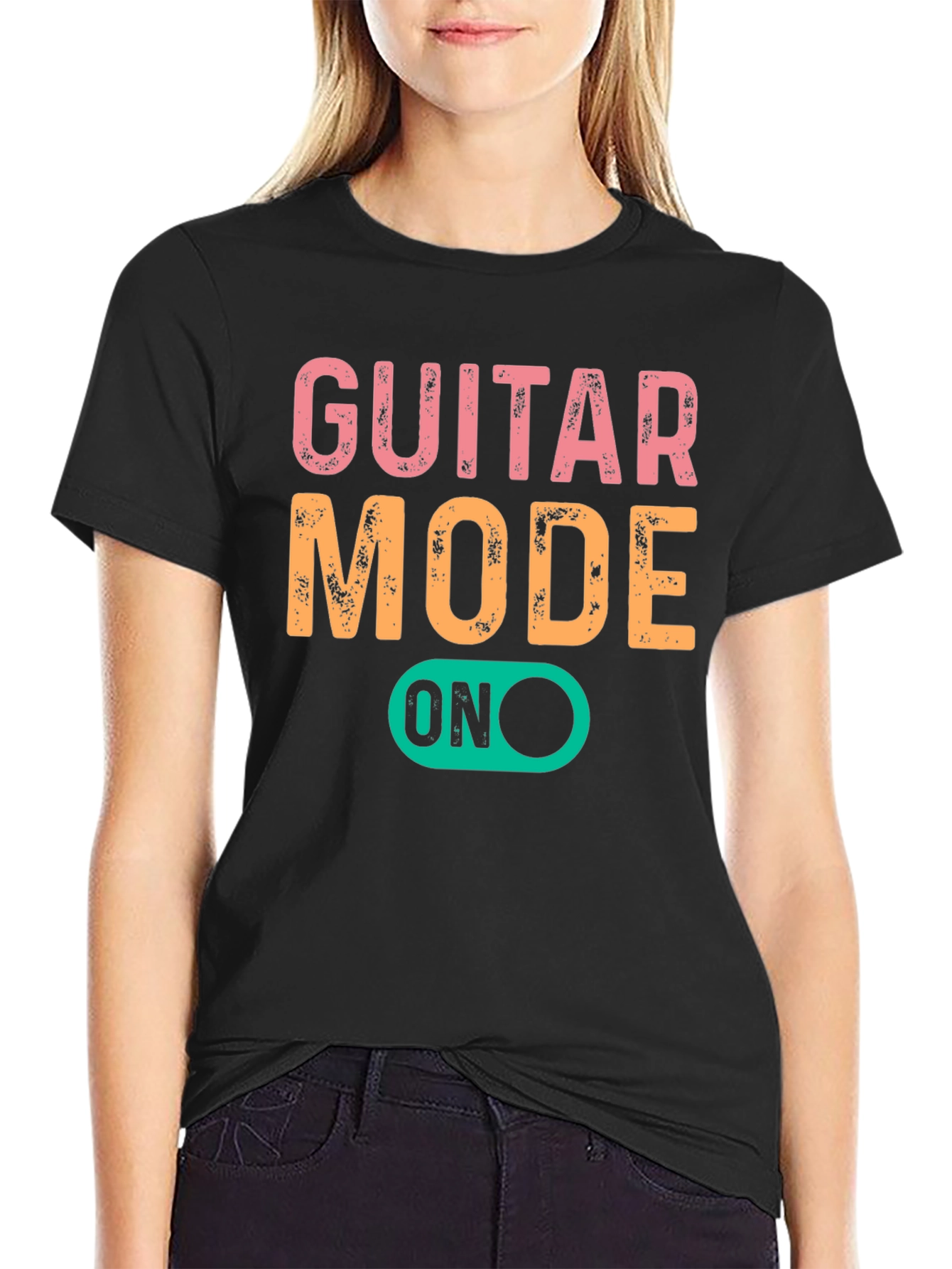 Guitar Mode On Graphic Tee - Black Cotton T-Shirt