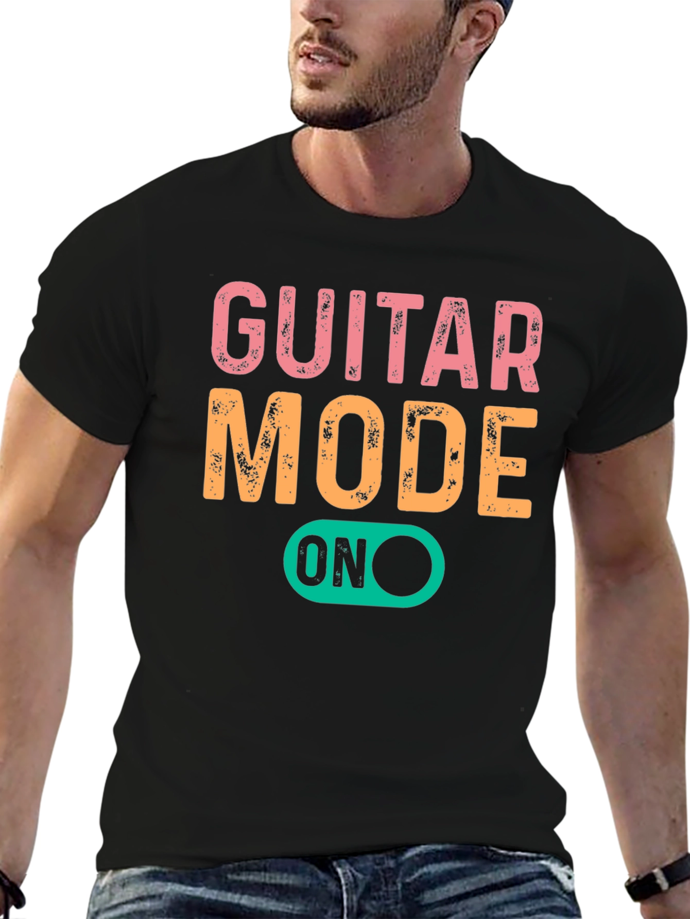 Guitar Mode On Graphic Tee - Black Cotton T-Shirt
