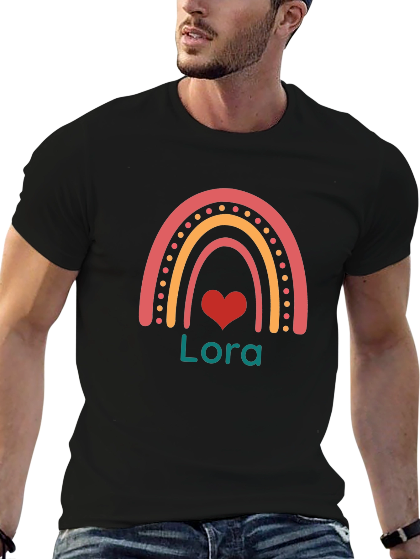 Personalized Rainbow Heart T-Shirt - Lora