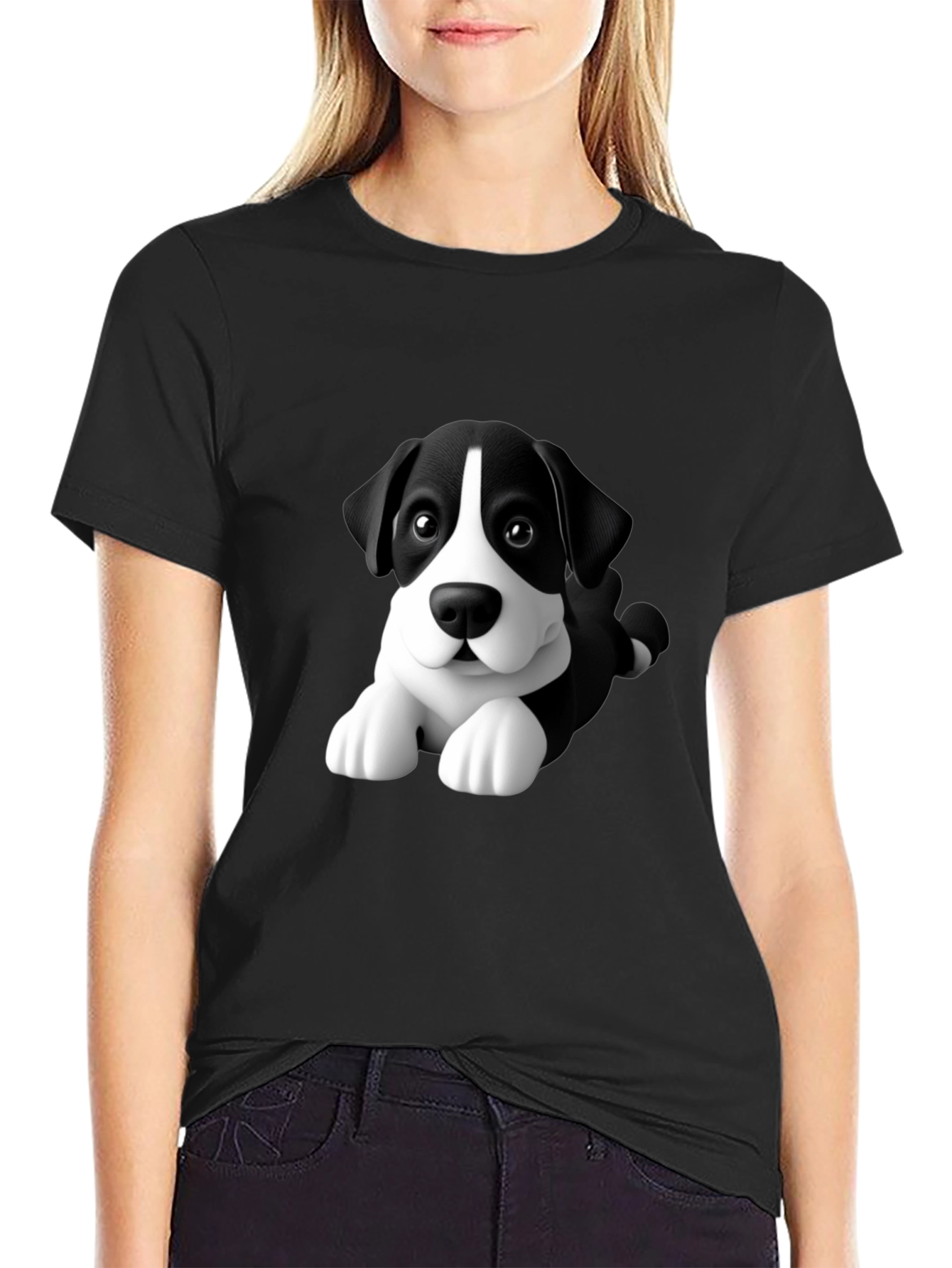 Cartoon Dog Graphic Tee - Mens Black T-Shirt