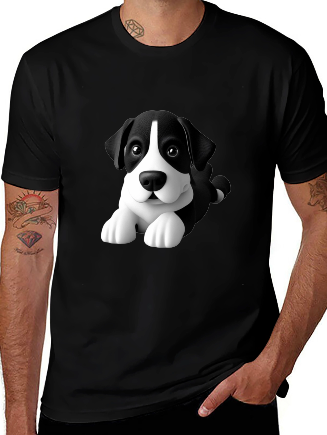 Cartoon Dog Graphic Tee - Mens Black T-Shirt