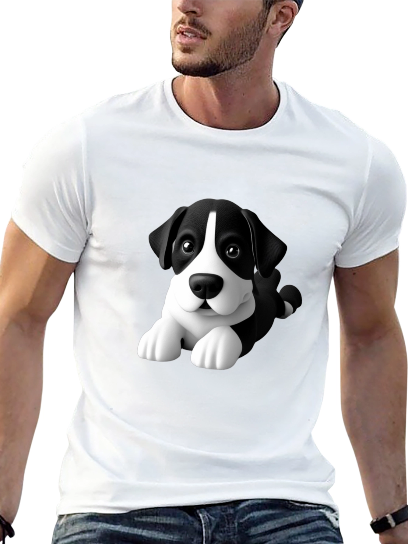 Cartoon Dog Graphic Tee - Mens Black T-Shirt