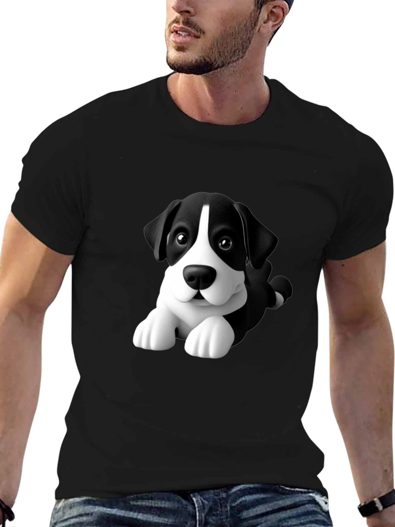 Cartoon Dog Graphic Tee - Mens Black T-Shirt