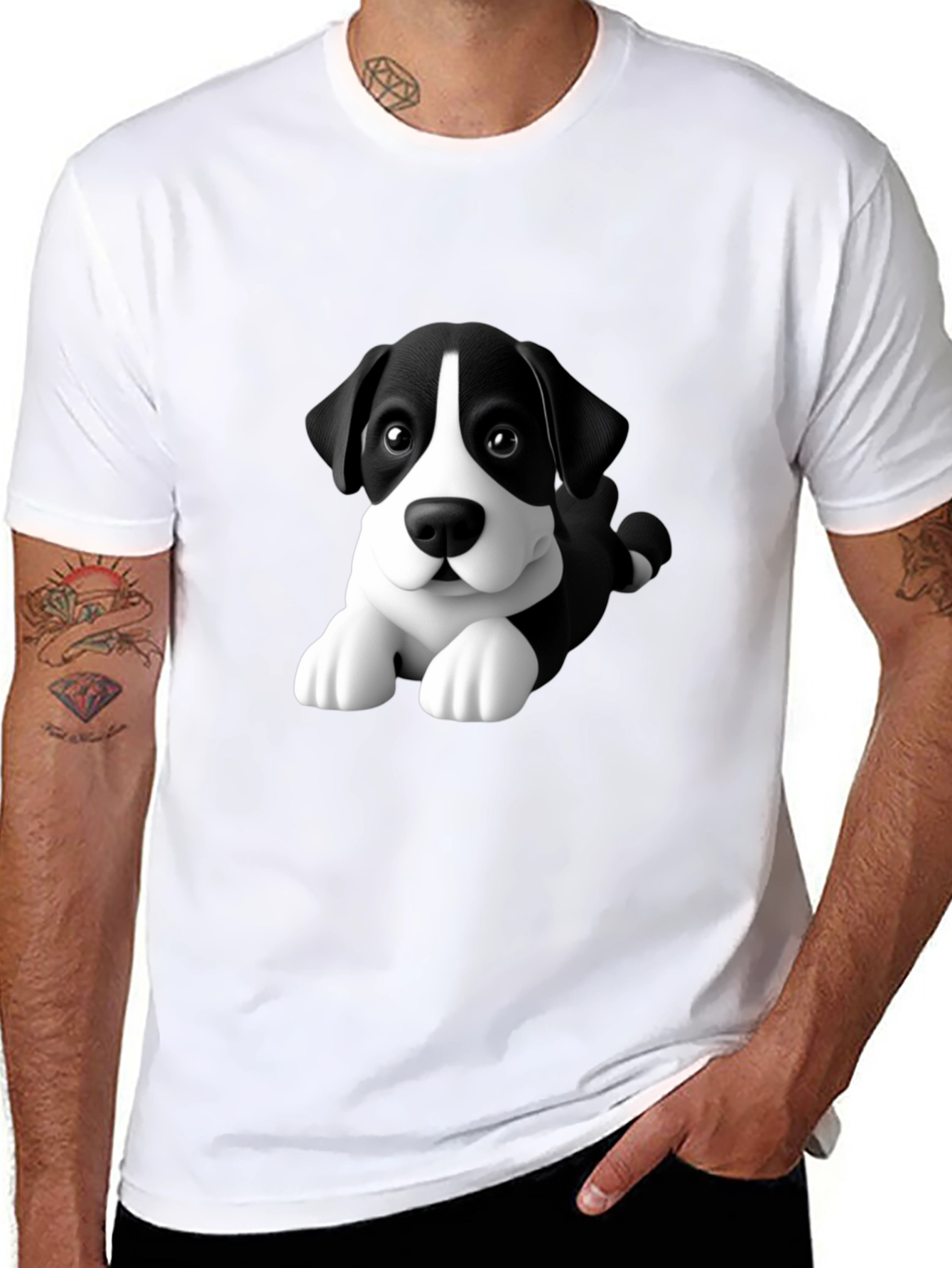 Cartoon Dog Graphic Tee - Mens Black T-Shirt